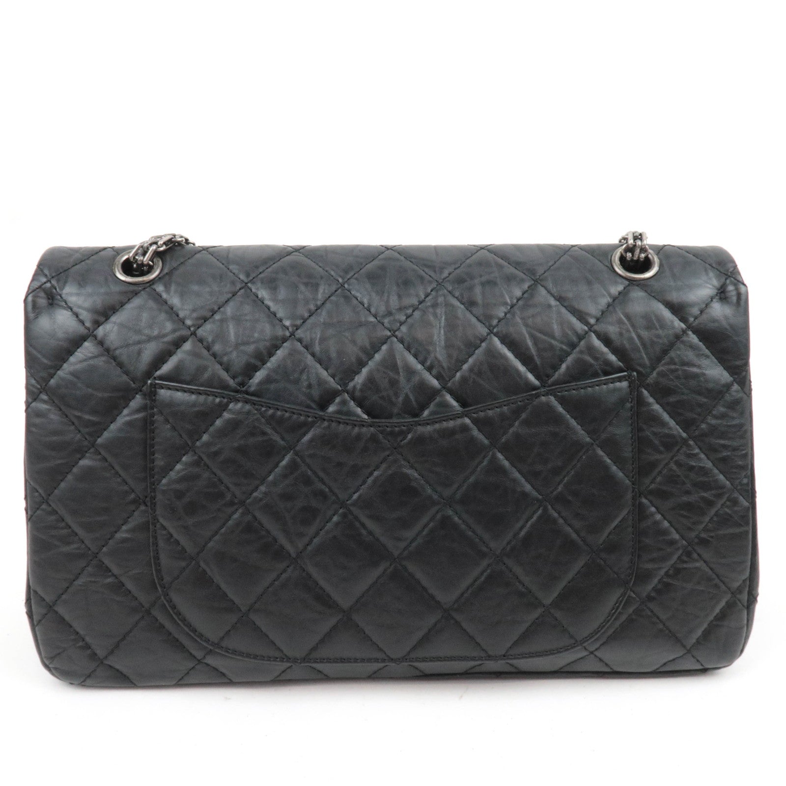 CHANEL 2.55 Matelasse Double Flap Aged Calfskin Chain Shoulder Bag Black