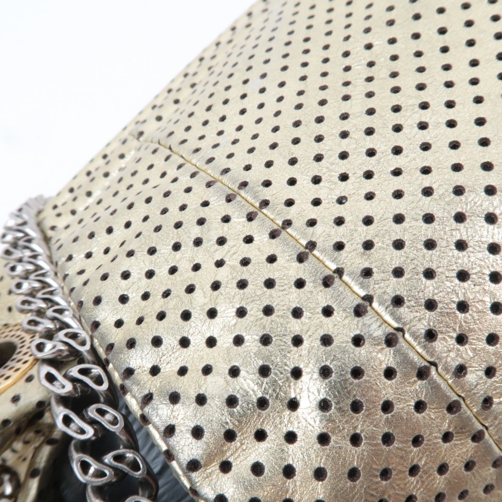 CHANEL 2.55 Perforated Leather Chain Shoulder Bag Gold