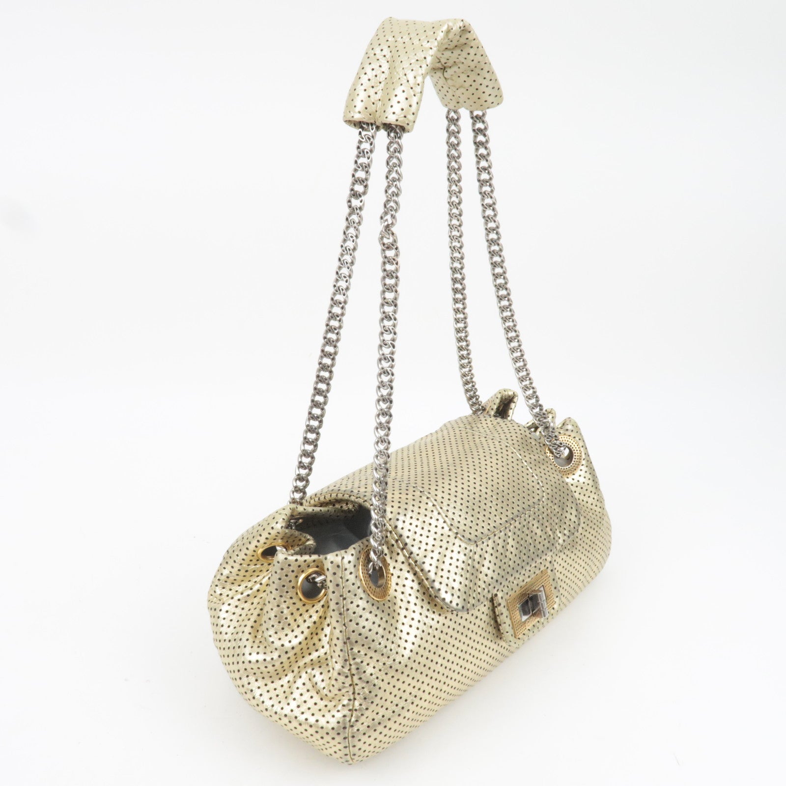 CHANEL 2.55 Perforated Leather Chain Shoulder Bag Gold