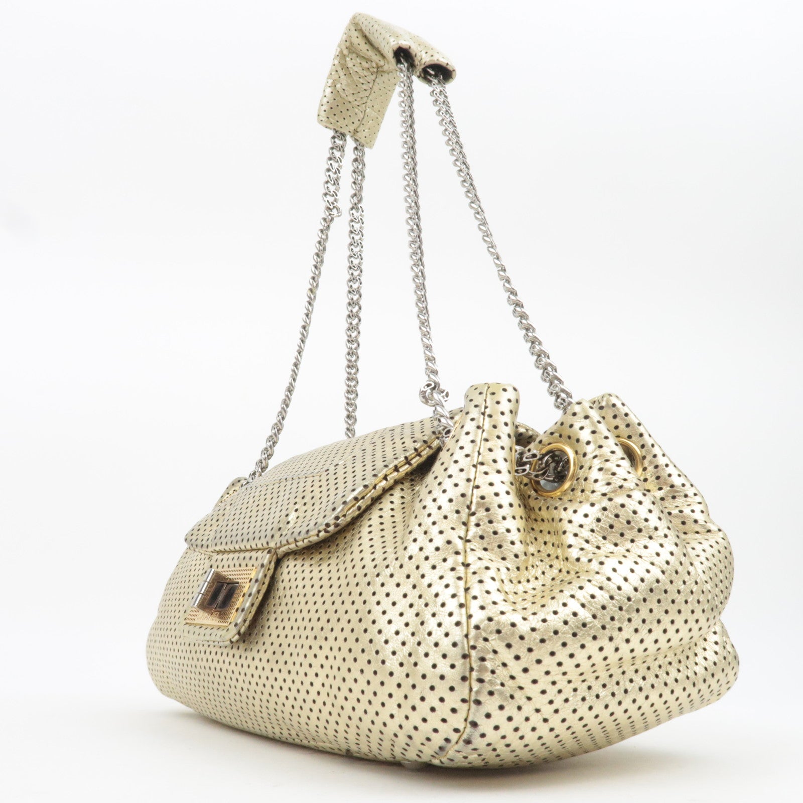 CHANEL 2.55 Perforated Leather Chain Shoulder Bag Gold