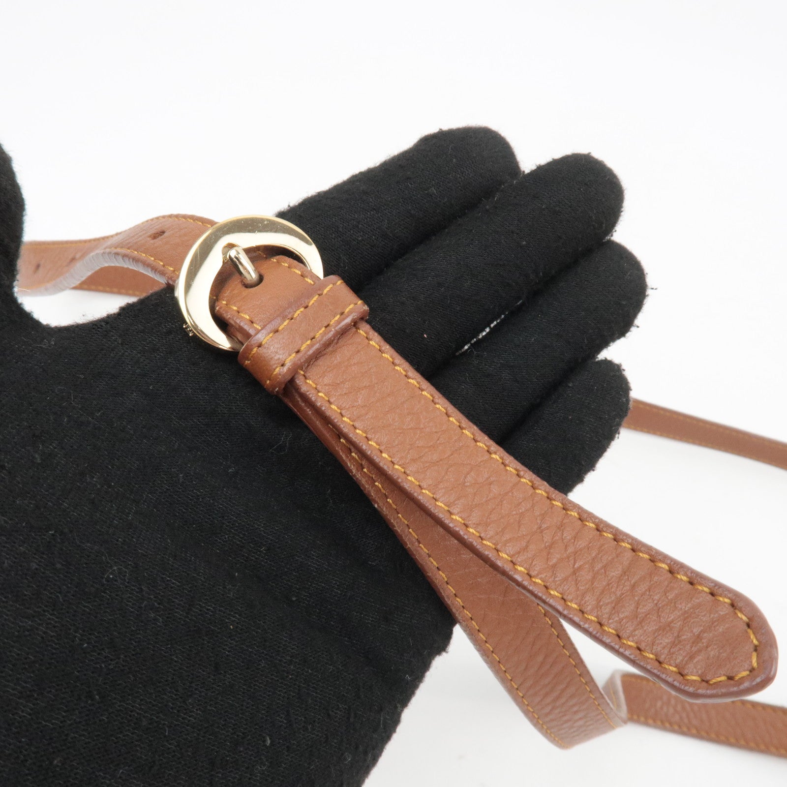 FENDI Zucchino Canvas Leather Shoulder Bag Brown 8BT088