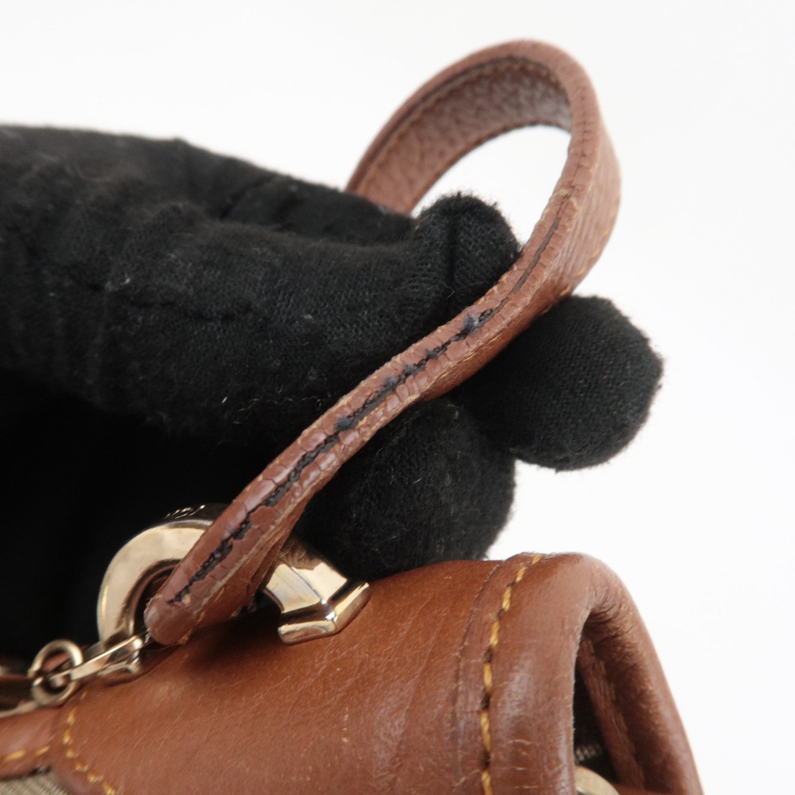 FENDI Zucchino Canvas Leather Shoulder Bag Brown 8BT088