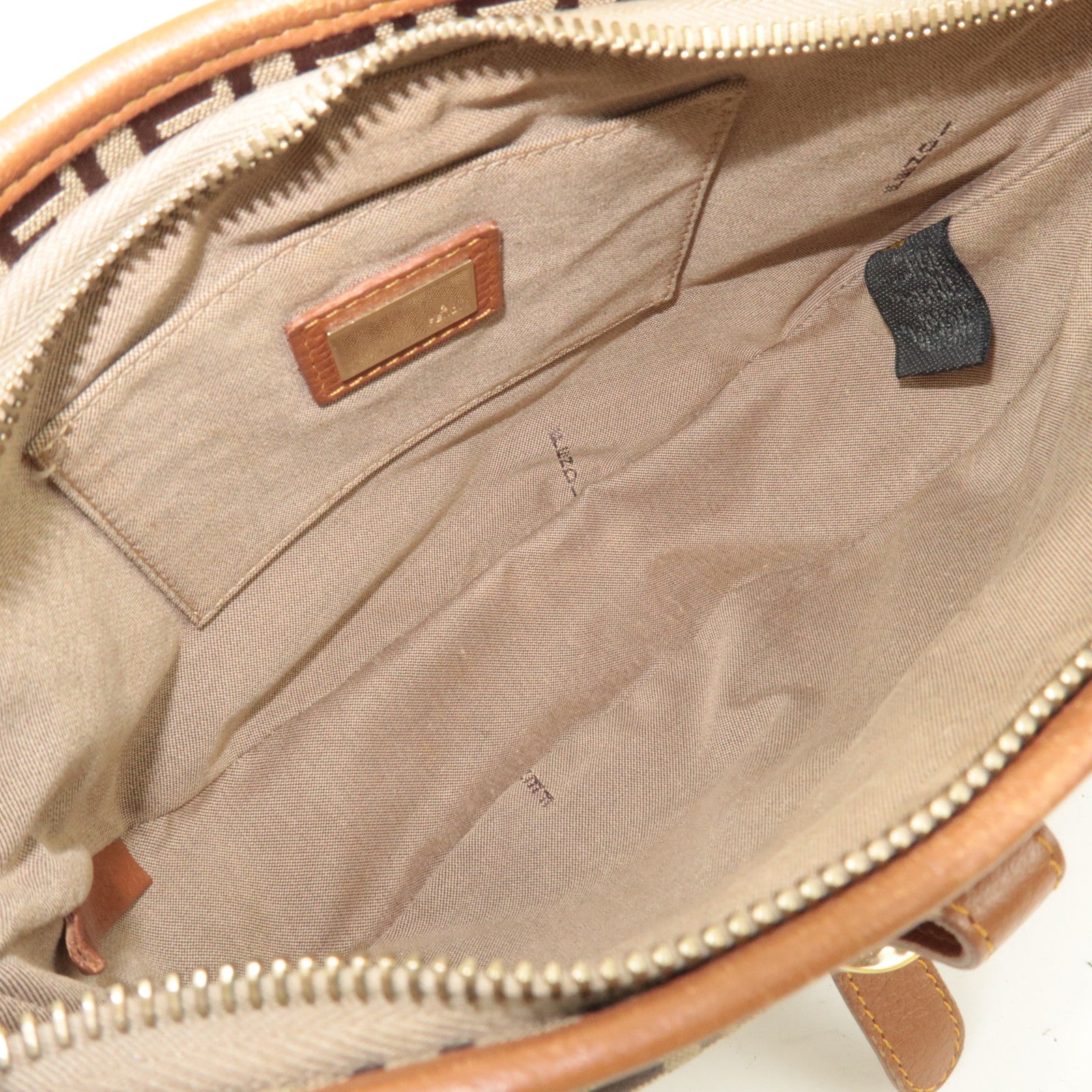 FENDI Zucchino Canvas Leather Shoulder Bag Brown 8BT088