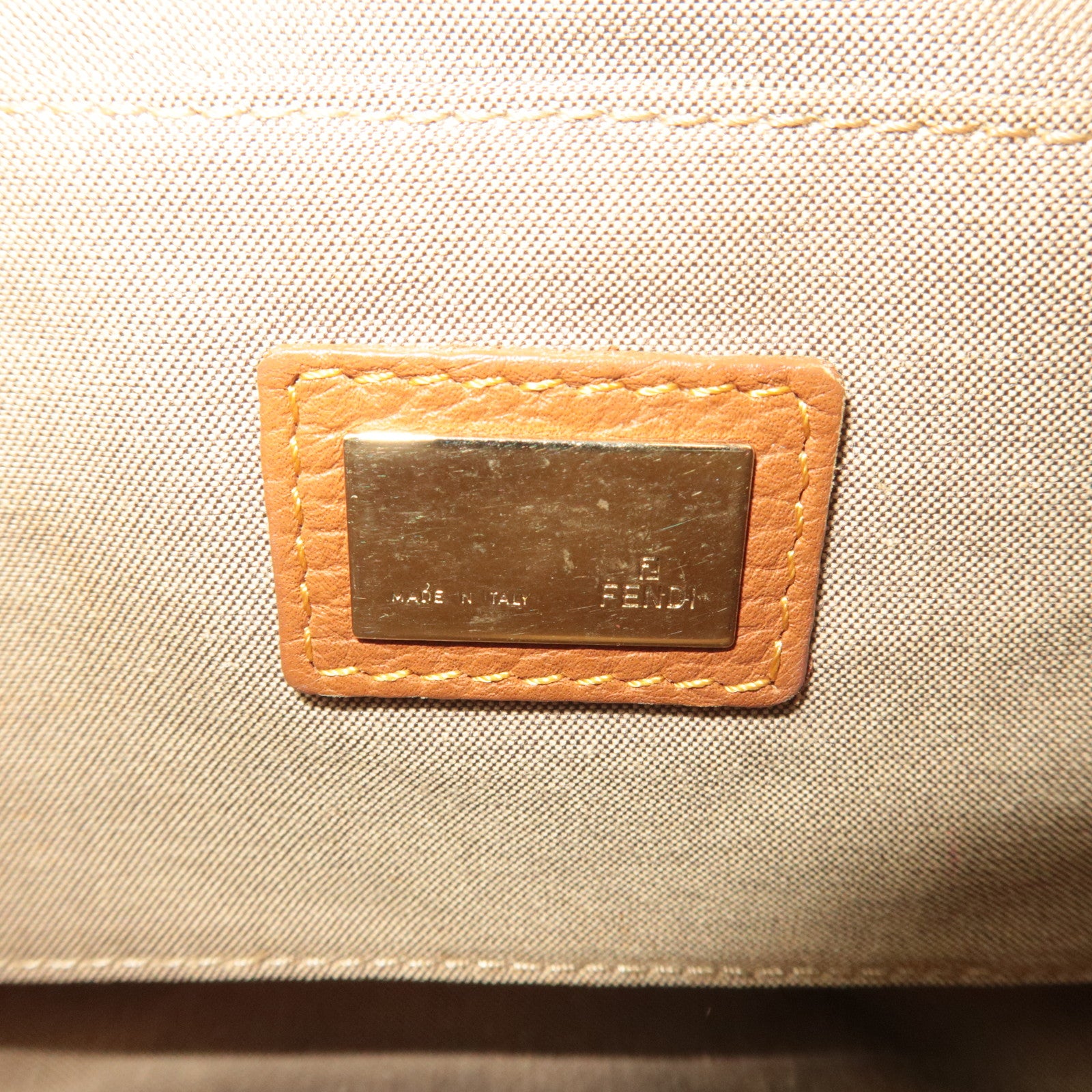 FENDI Zucchino Canvas Leather Shoulder Bag Brown 8BT088