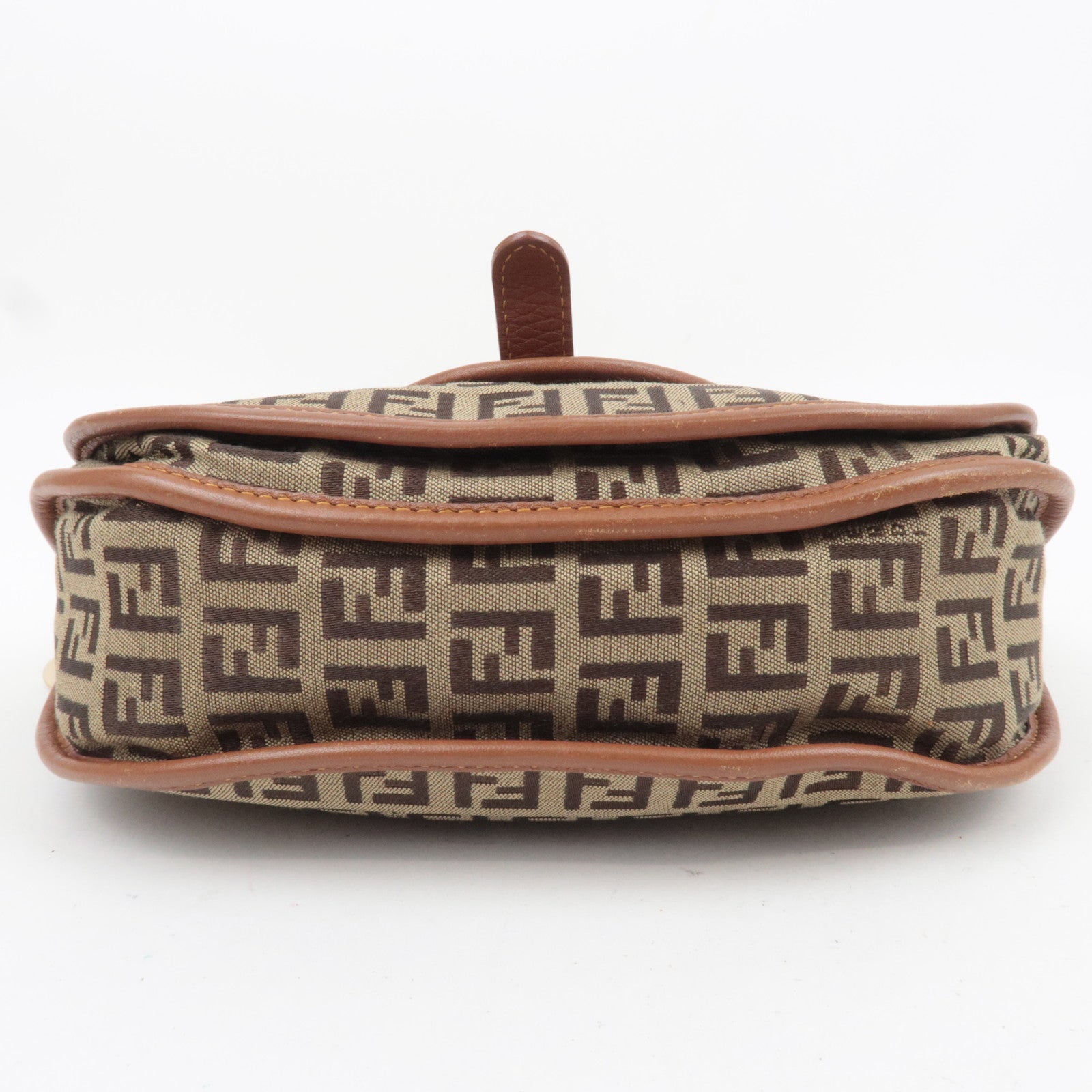 FENDI Zucchino Canvas Leather Shoulder Bag Brown 8BT088