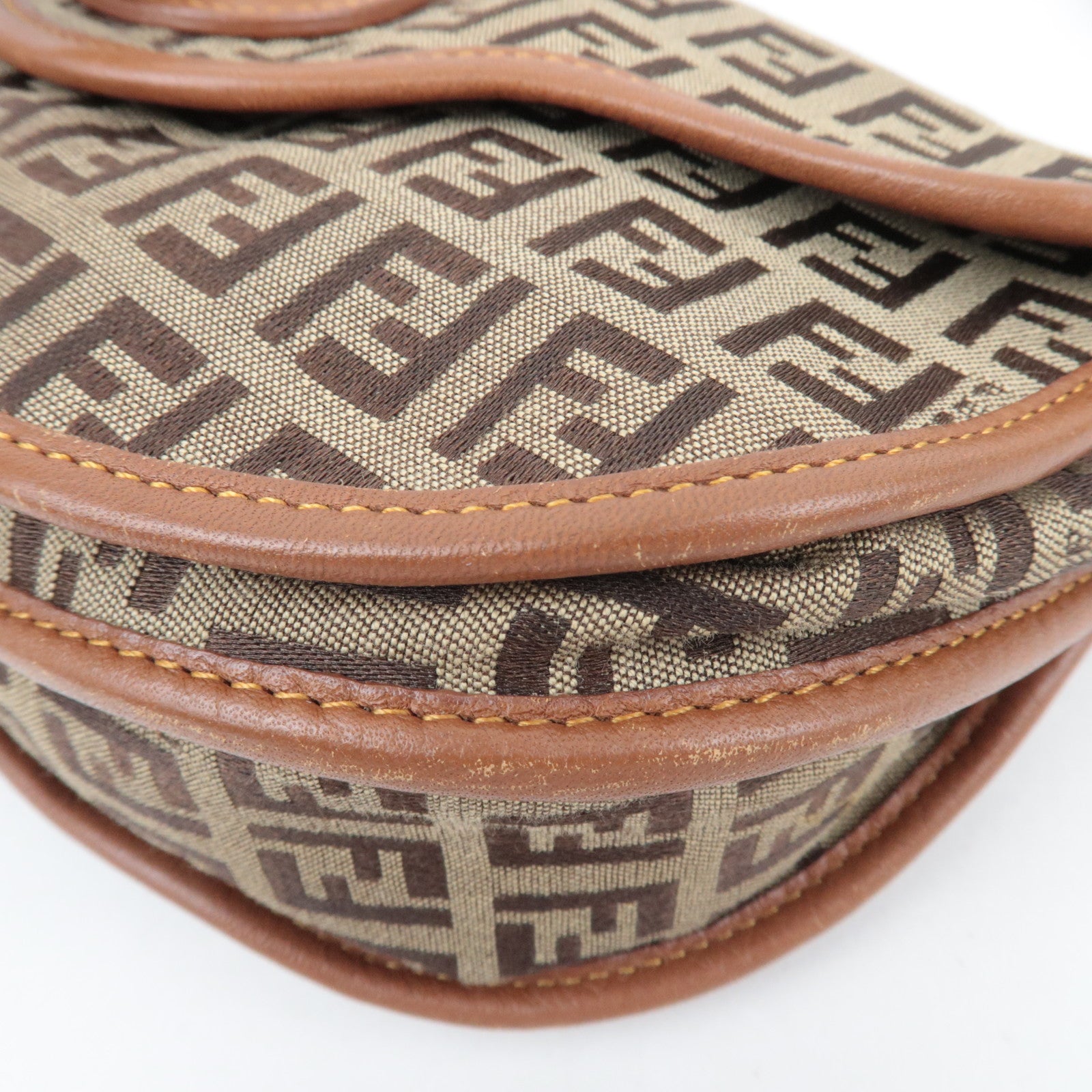 FENDI Zucchino Canvas Leather Shoulder Bag Brown 8BT088