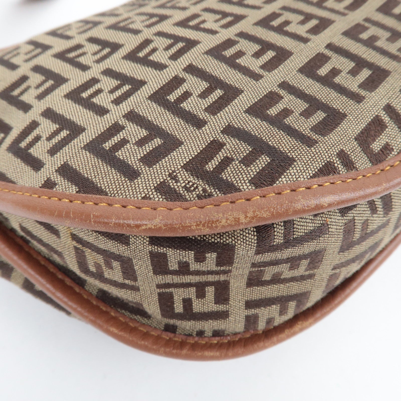 FENDI Zucchino Canvas Leather Shoulder Bag Brown 8BT088