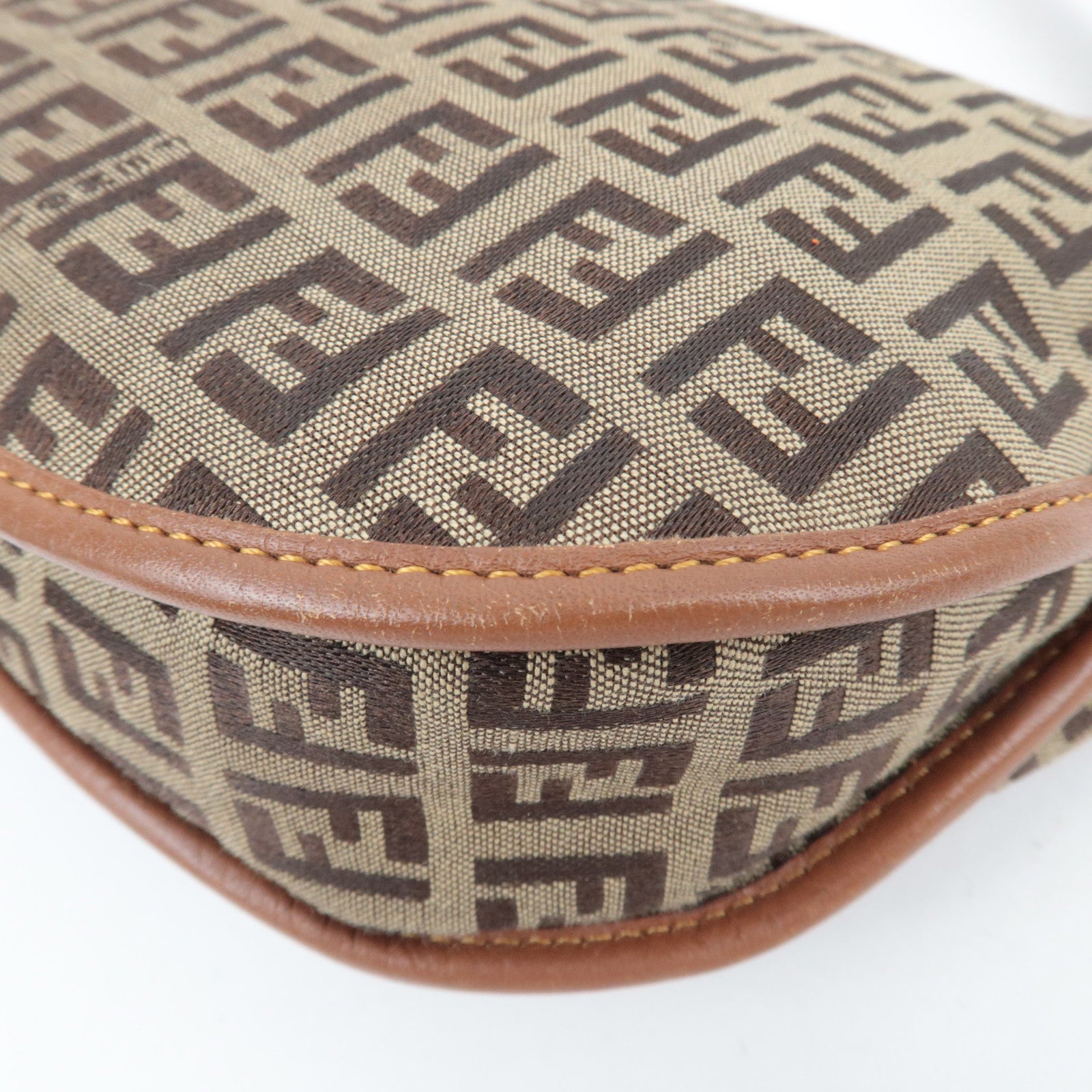 FENDI Zucchino Canvas Leather Shoulder Bag Brown 8BT088