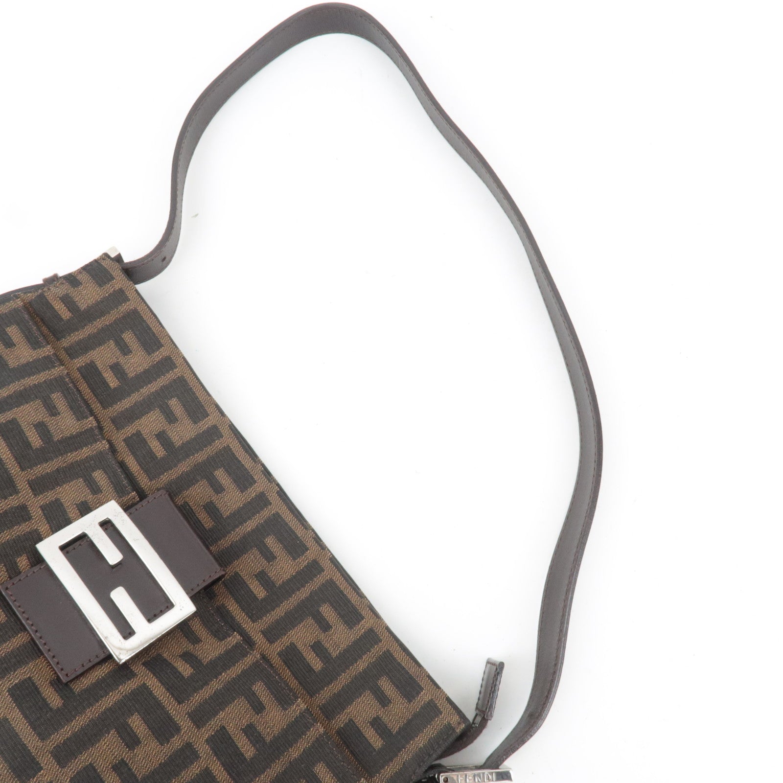 FENDI Zucca Canvas Leather Shoulder Bag Brown 26566