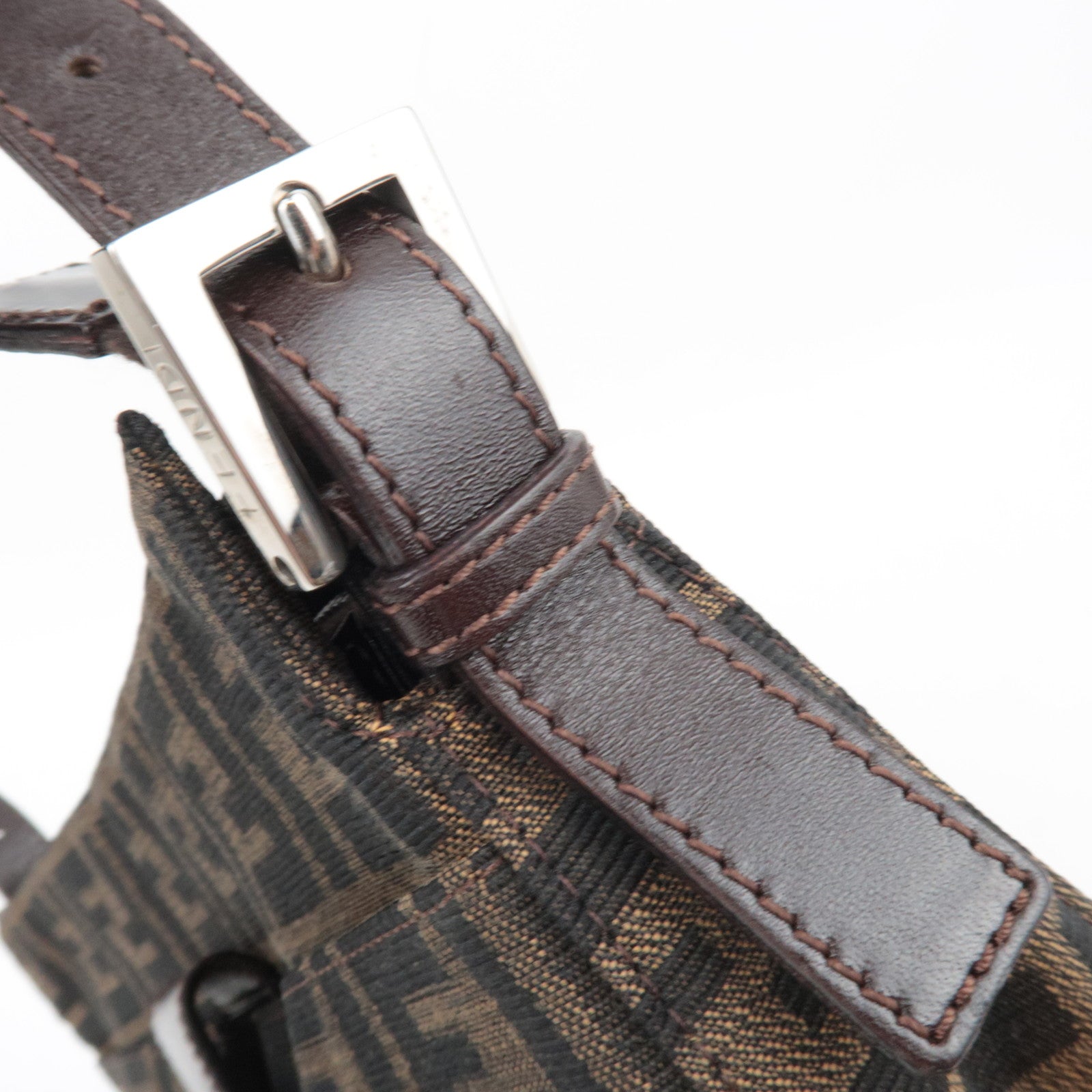 FENDI Zucca Canvas Leather Shoulder Bag Brown 26566