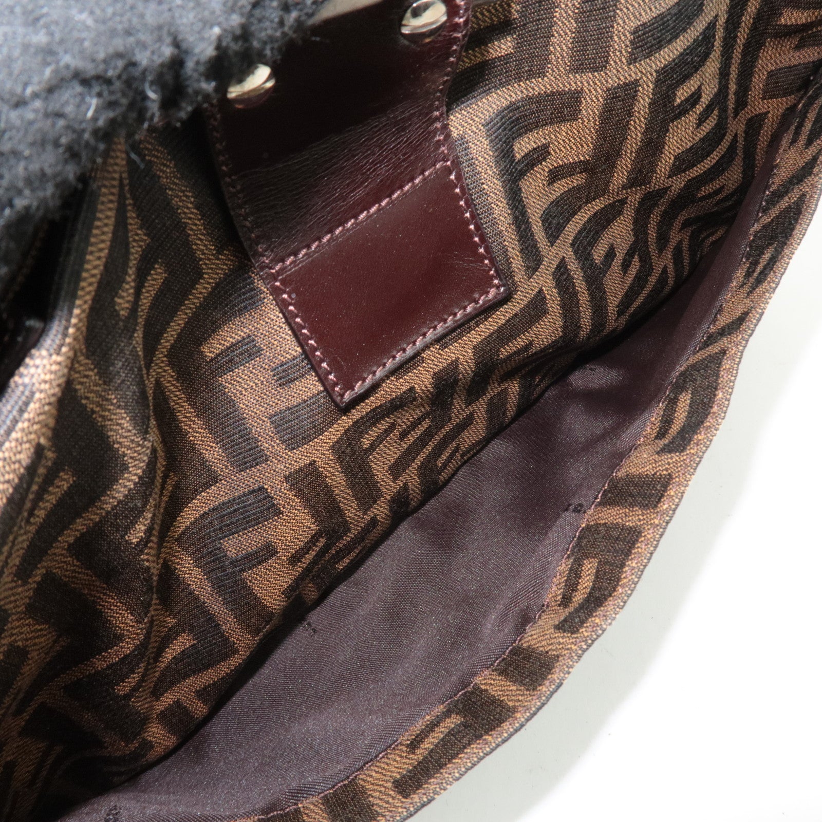 FENDI Zucca Canvas Leather Shoulder Bag Brown 26566