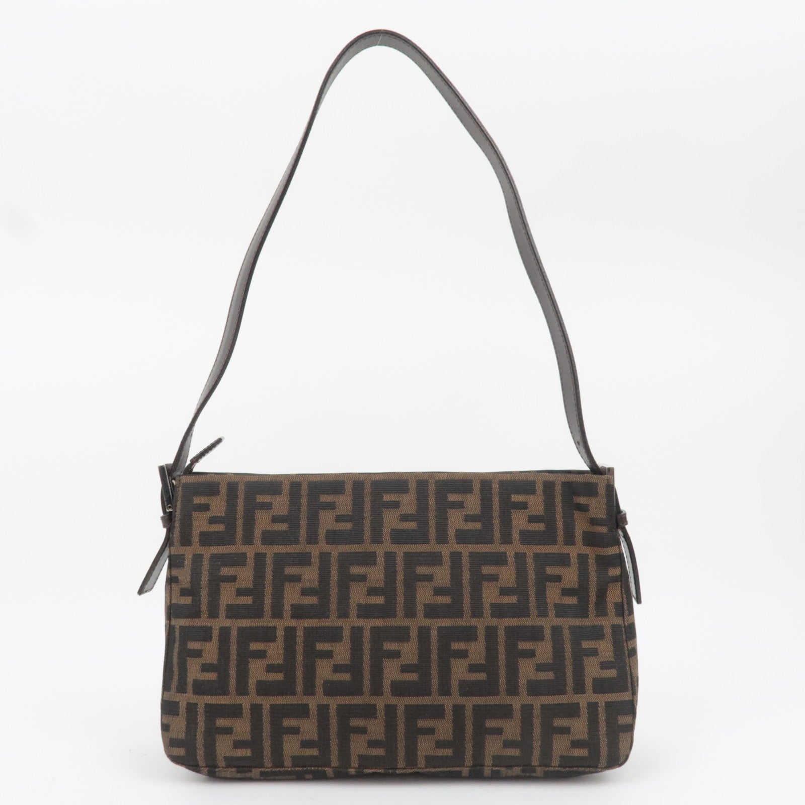FENDI Zucca Canvas Leather Shoulder Bag Brown 26566