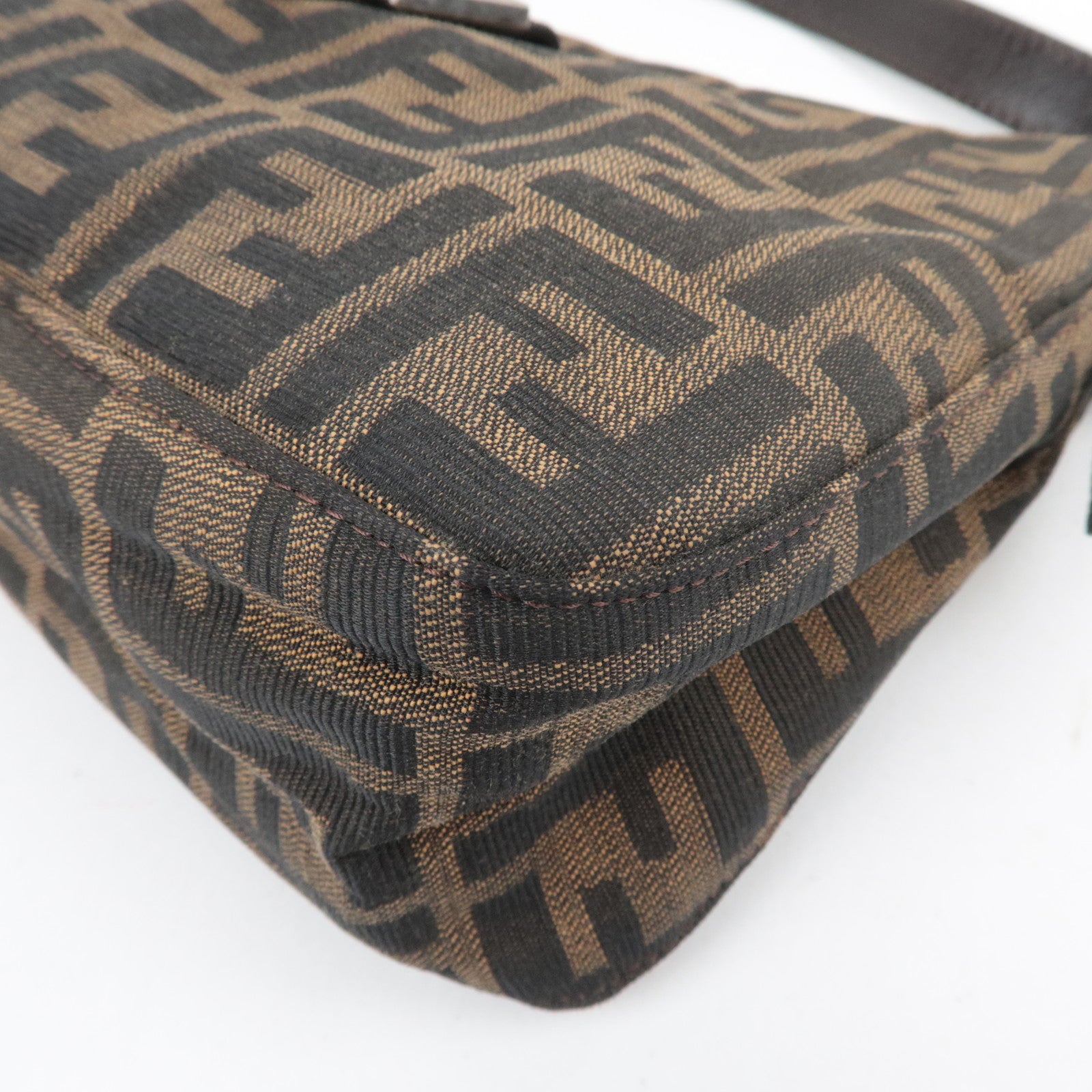 FENDI Zucca Canvas Leather Shoulder Bag Brown 26566