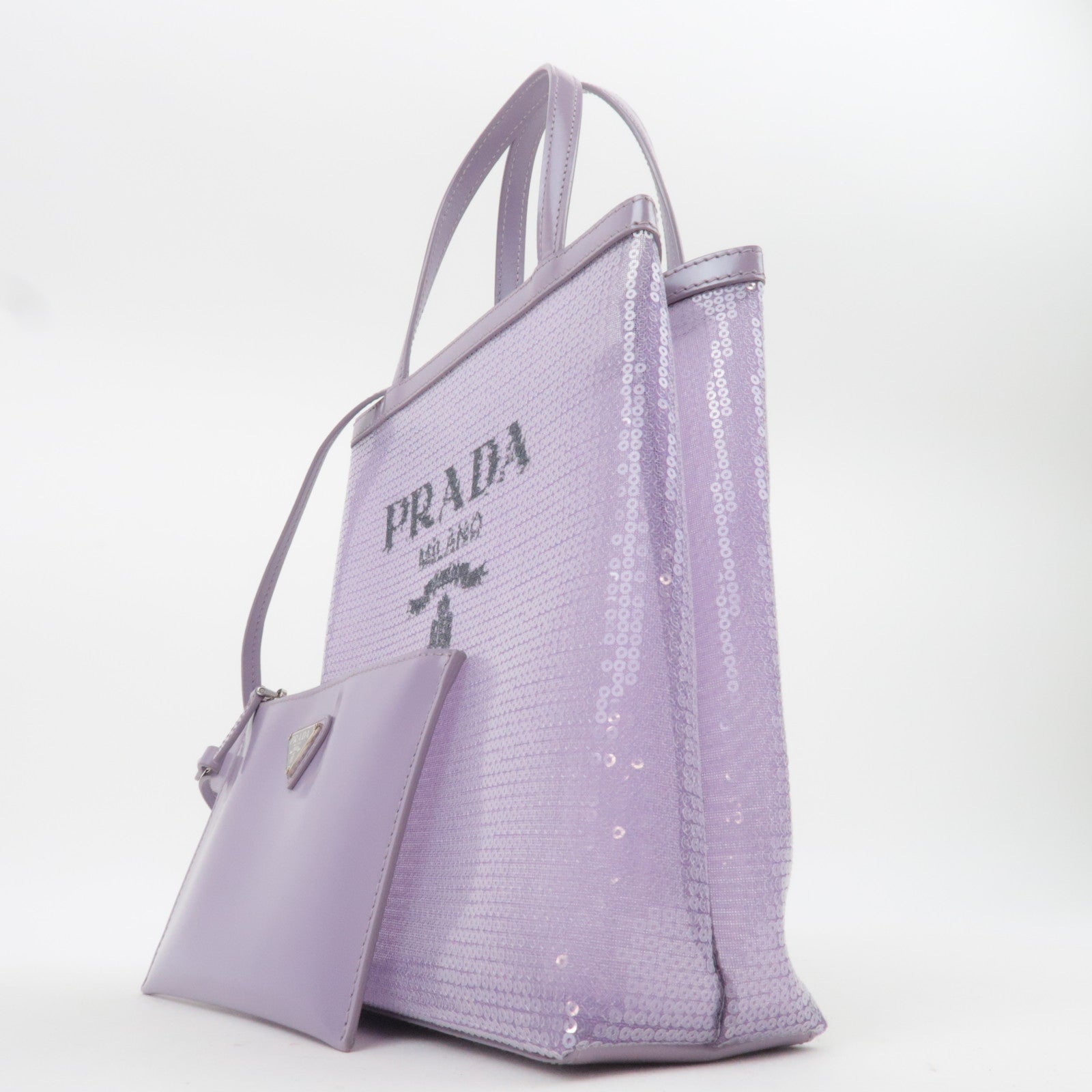 PRADA Small Sequin Mesh Hand Bag Purple 1BG417