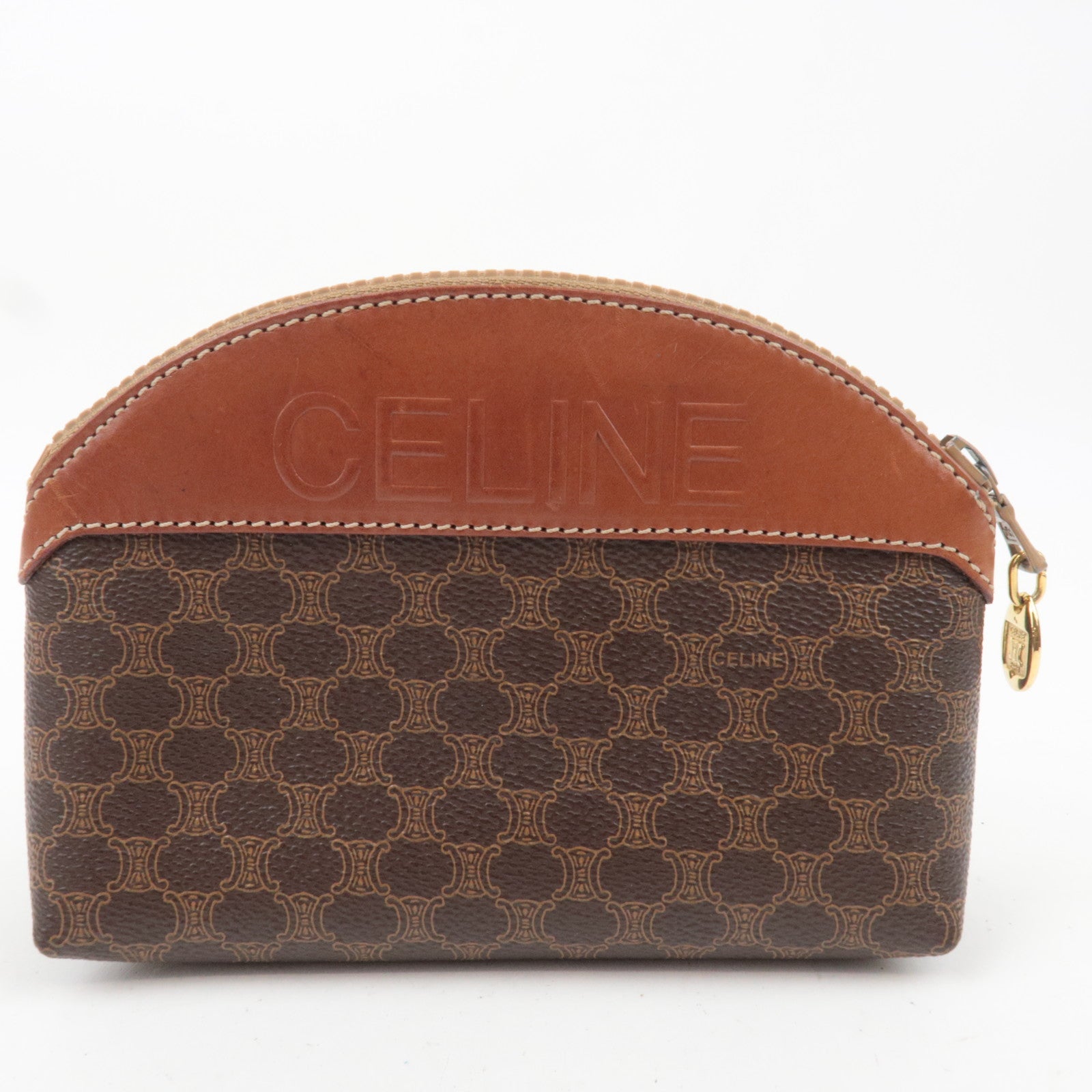 CELINE Macadam PVC Leather Pouch Brown