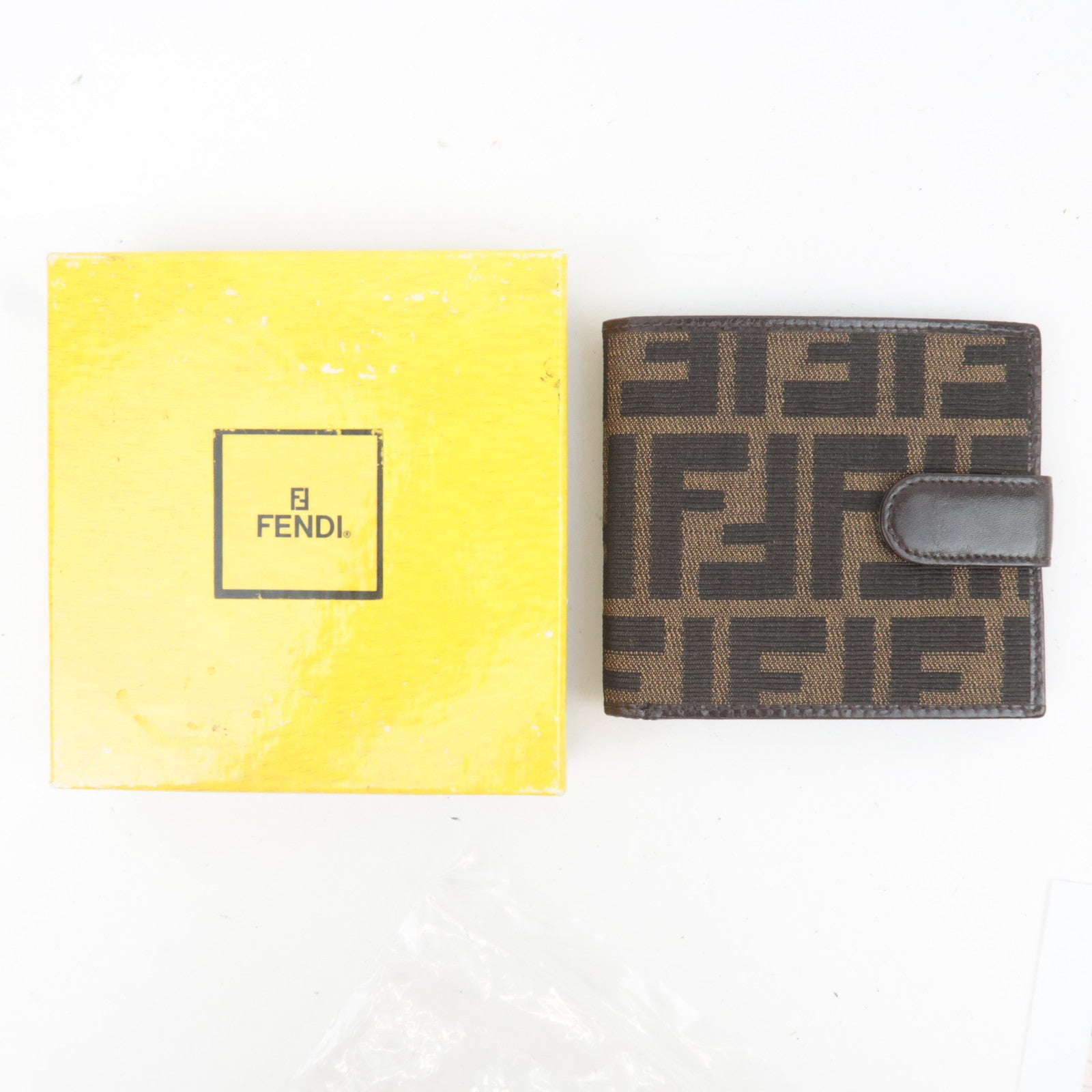 FENDI Zucca Canvas Wallet Brown Black 15814