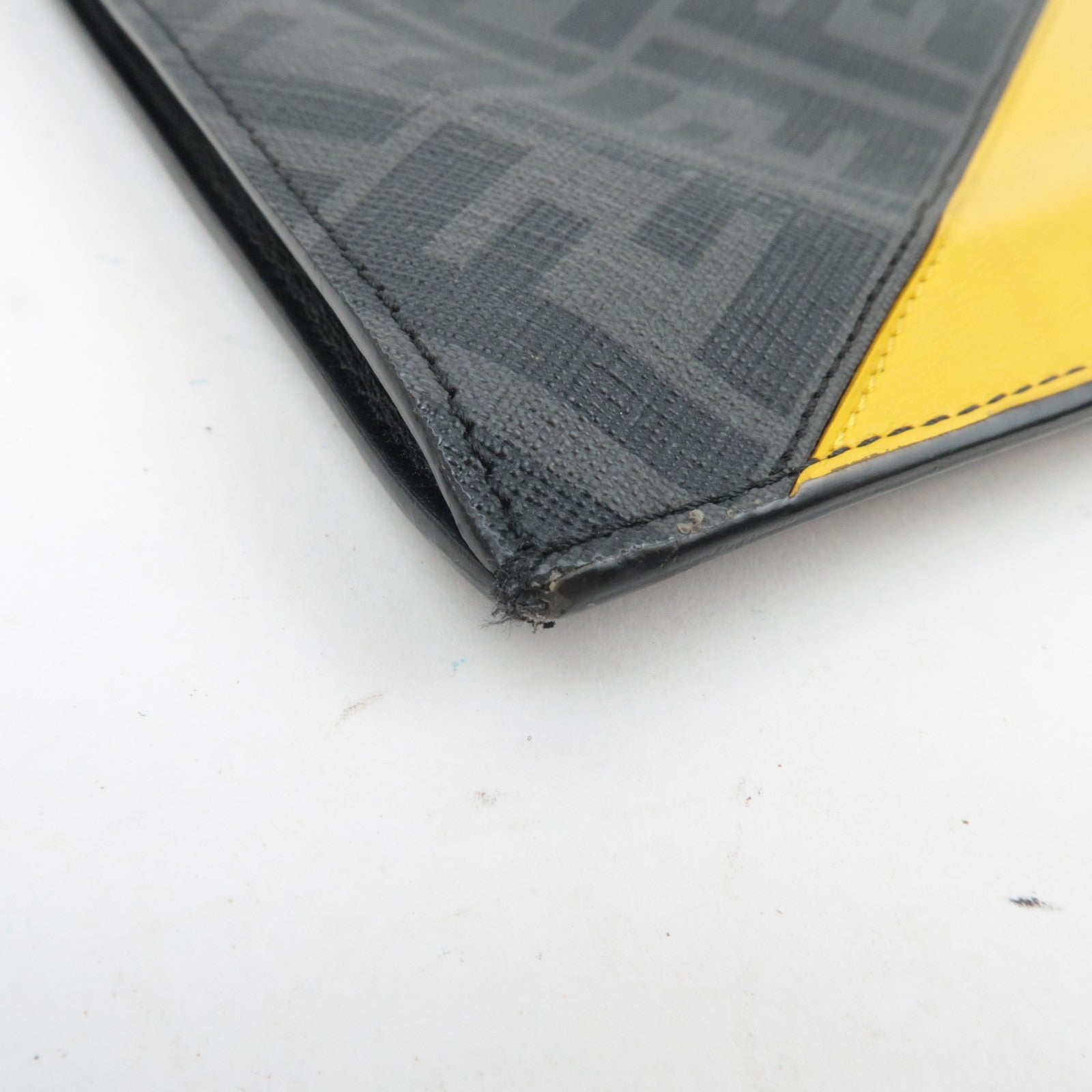 FENDI Zucca PVC Leather Clutch Bag Black Gray Yellow 7N0110