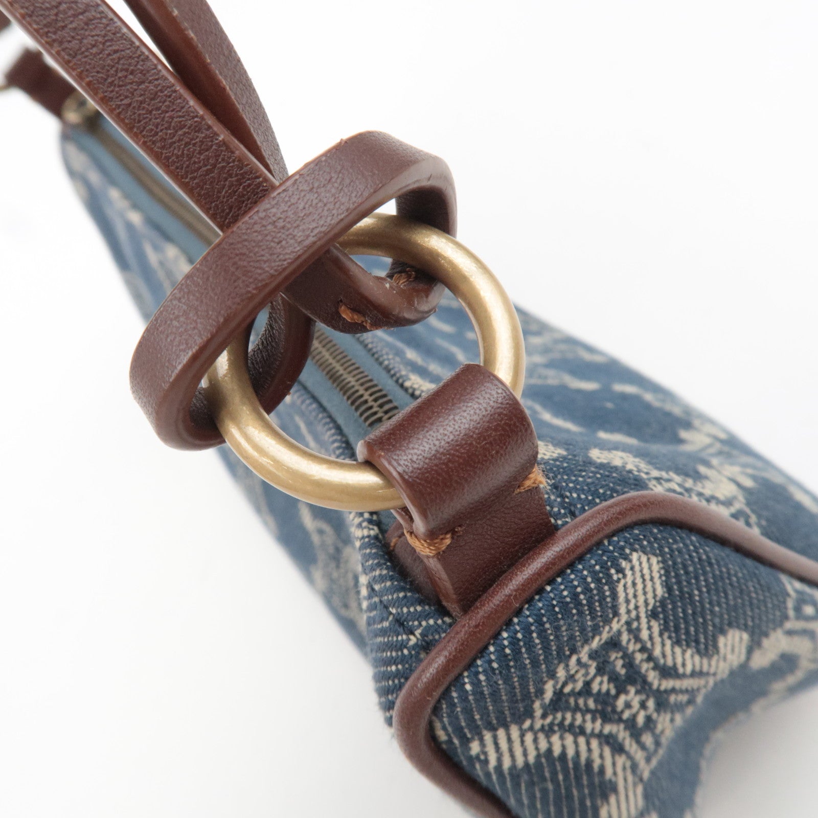 CELINE Paris Macadam Denim Small Shoulder Bag Navy Brown