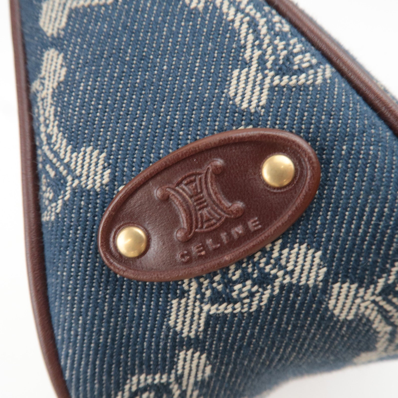 CELINE Paris Macadam Denim Small Shoulder Bag Navy Brown