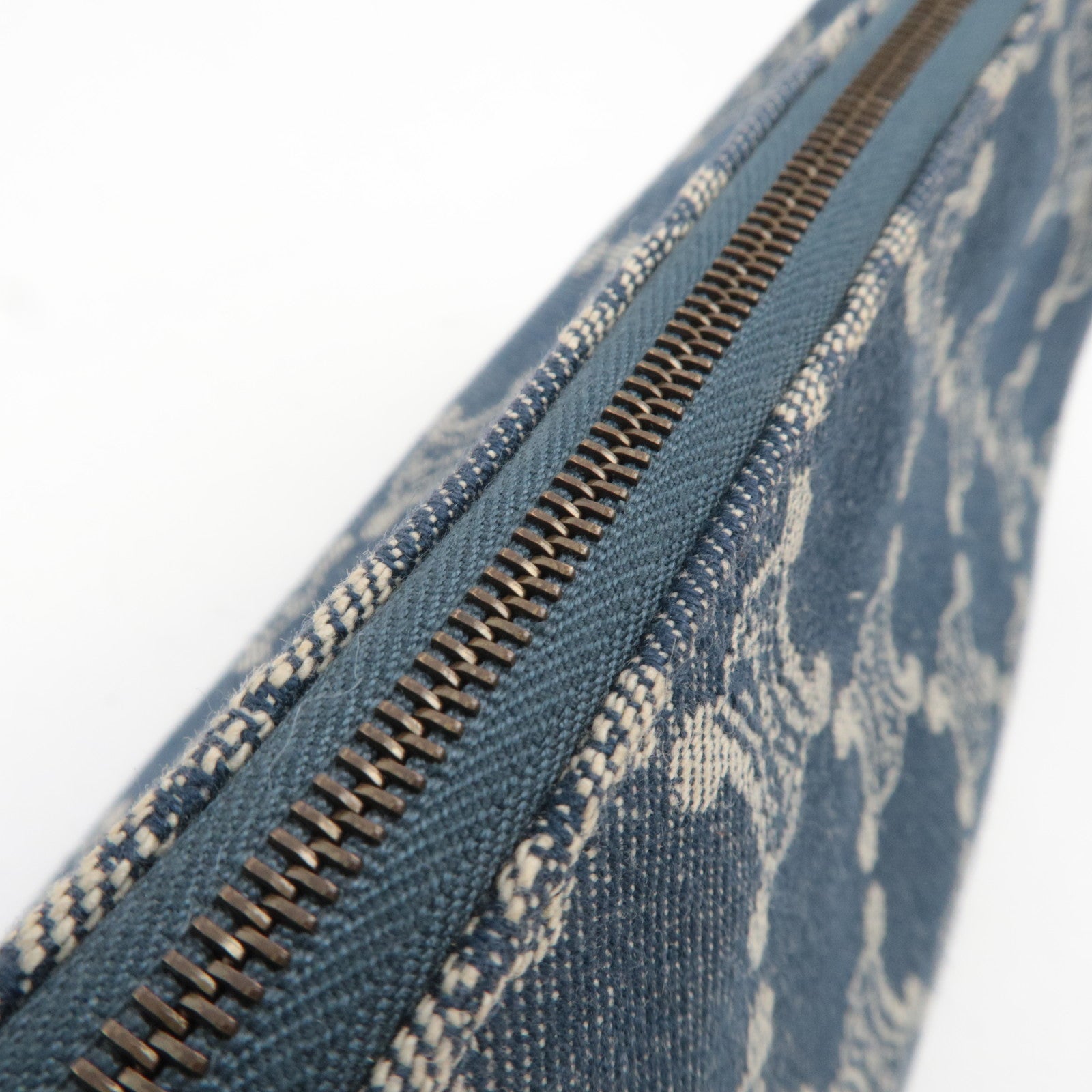 CELINE Paris Macadam Denim Small Shoulder Bag Navy Brown