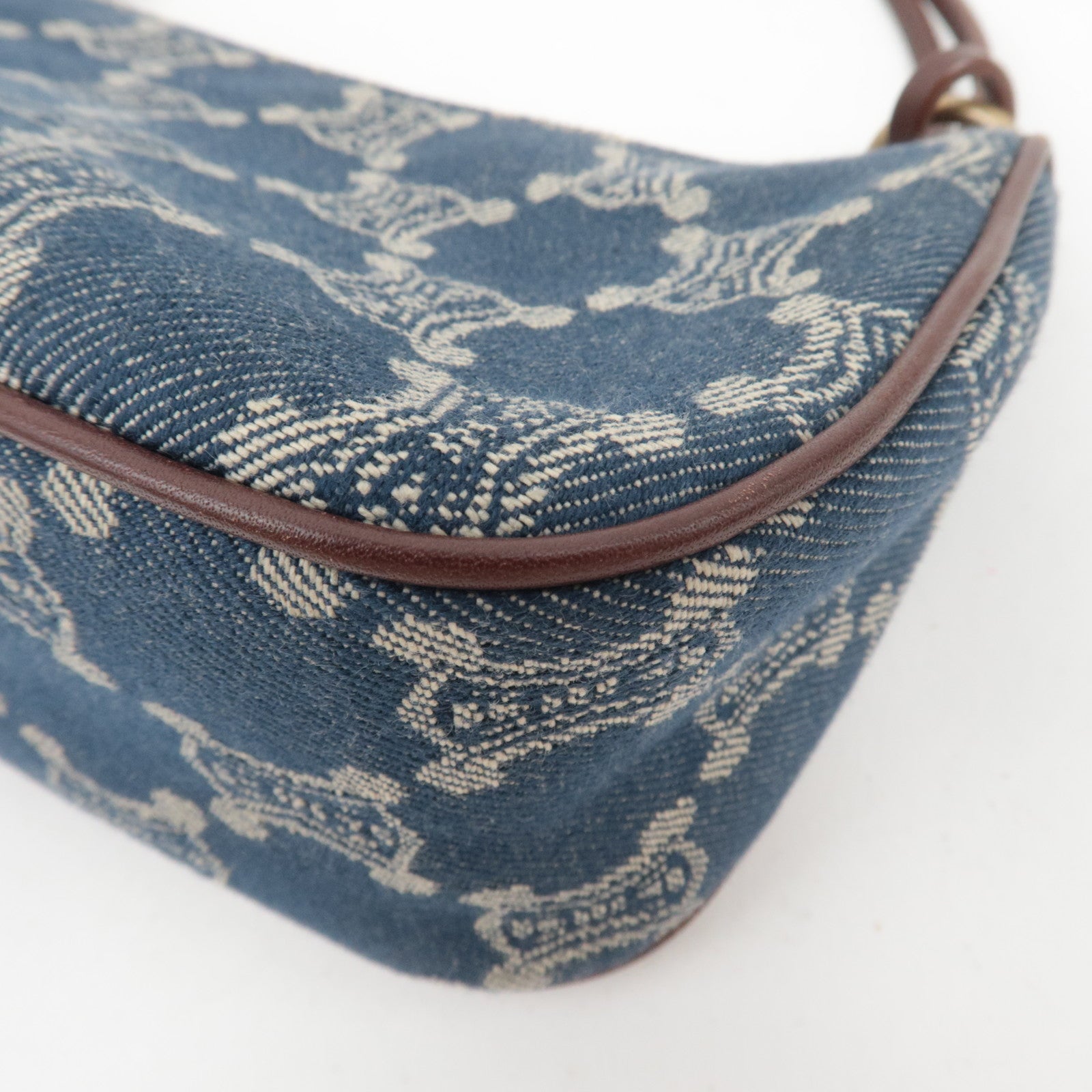CELINE Paris Macadam Denim Small Shoulder Bag Navy Brown
