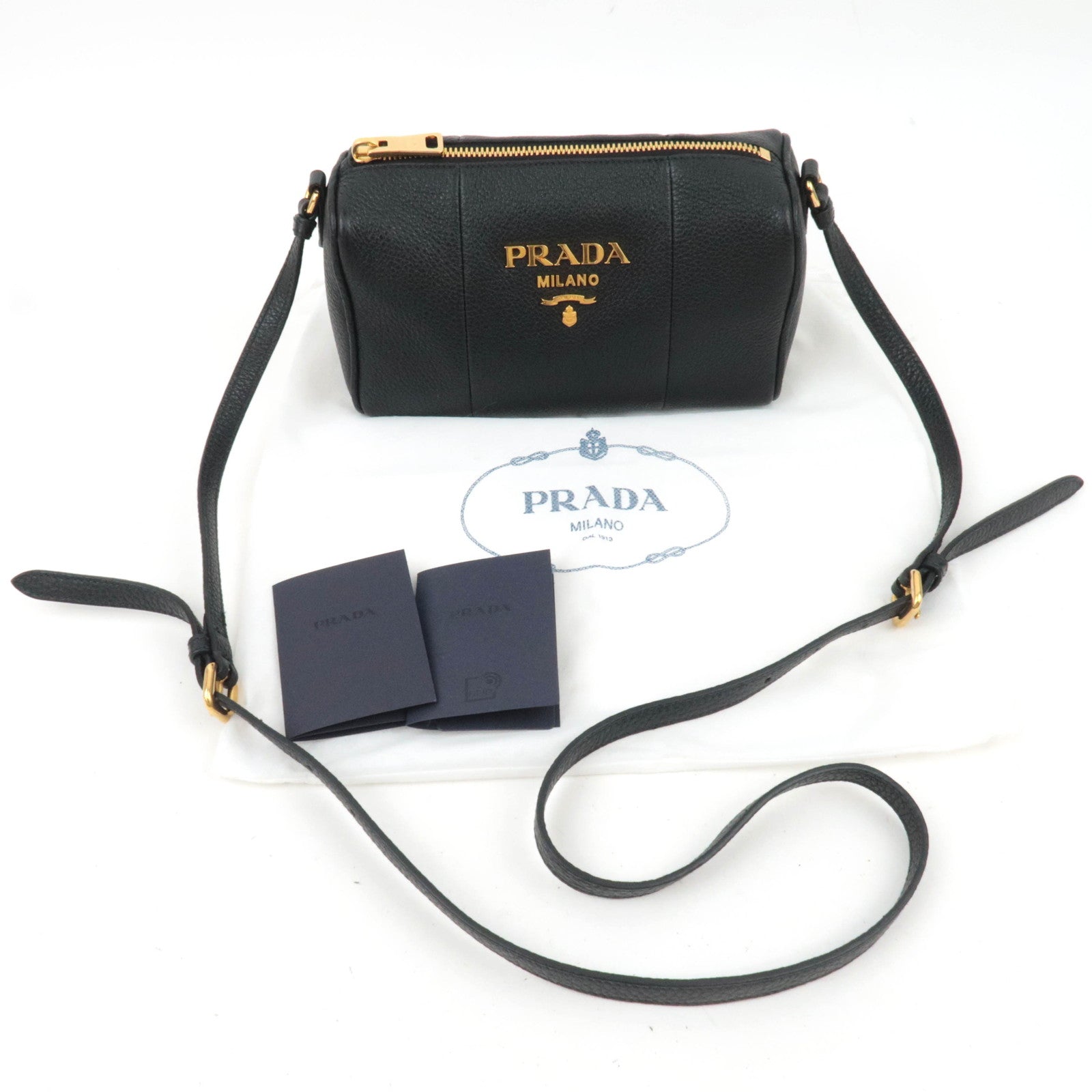 PRADA Vitello Phoenix Leather Shoulder Bag Black 1BH157