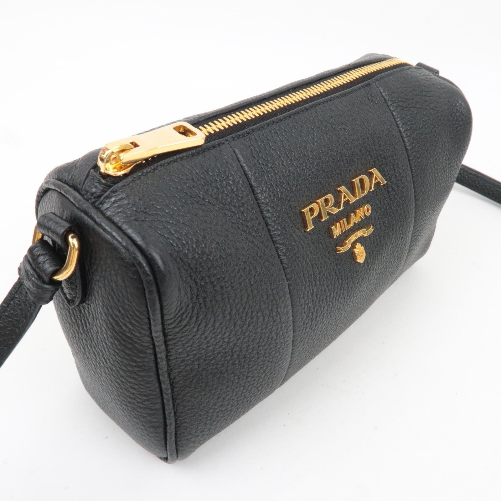 PRADA Vitello Phoenix Leather Shoulder Bag Black 1BH157