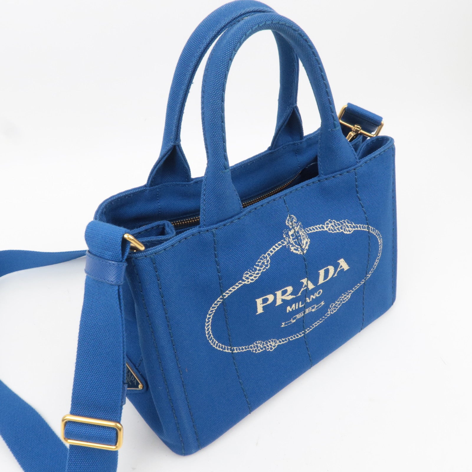 PPRADA Canapa Mini 2Way Canvas Tote Bag Blue 1BG439