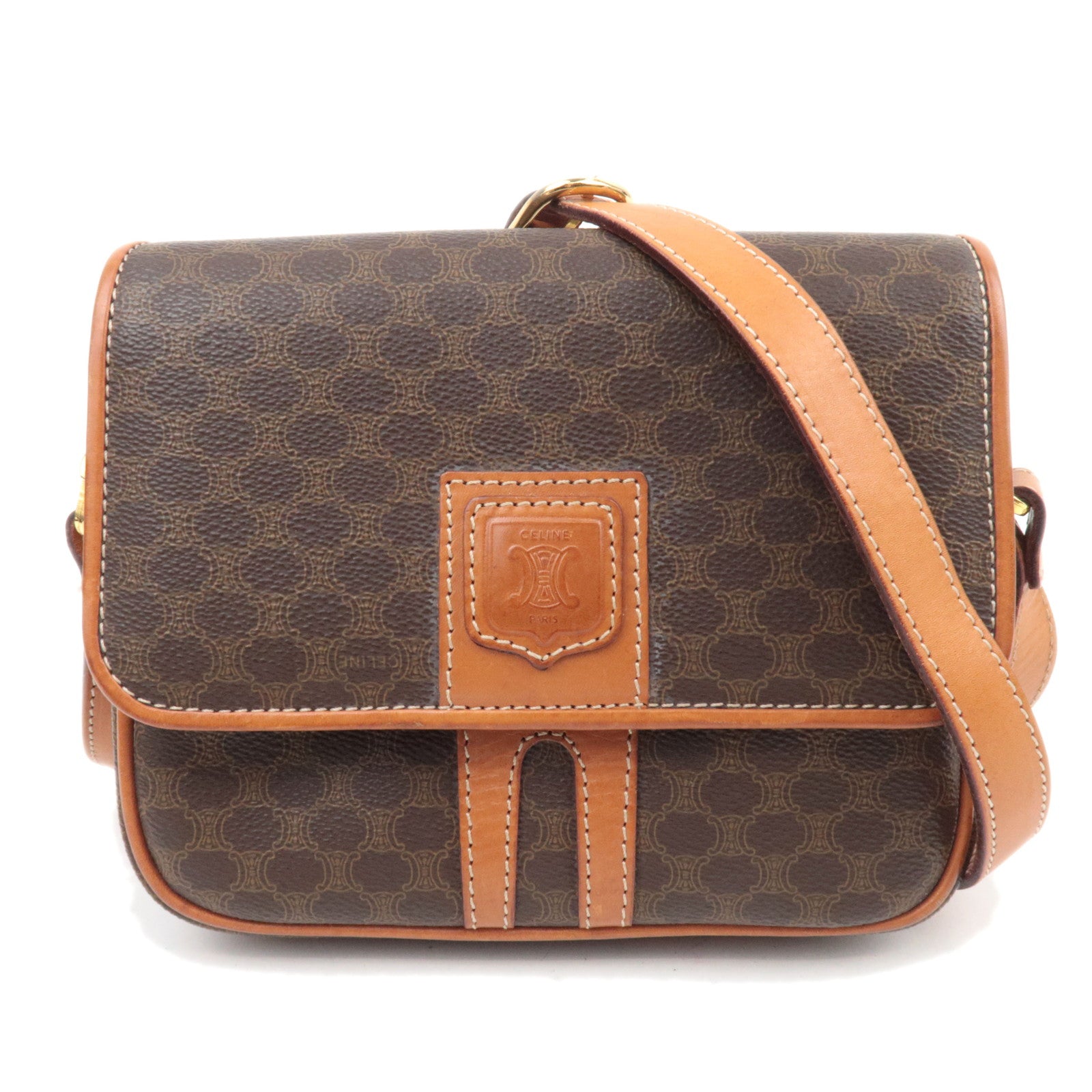 CELINE Macadam PVC Leather Shoulder Bag Brown88750