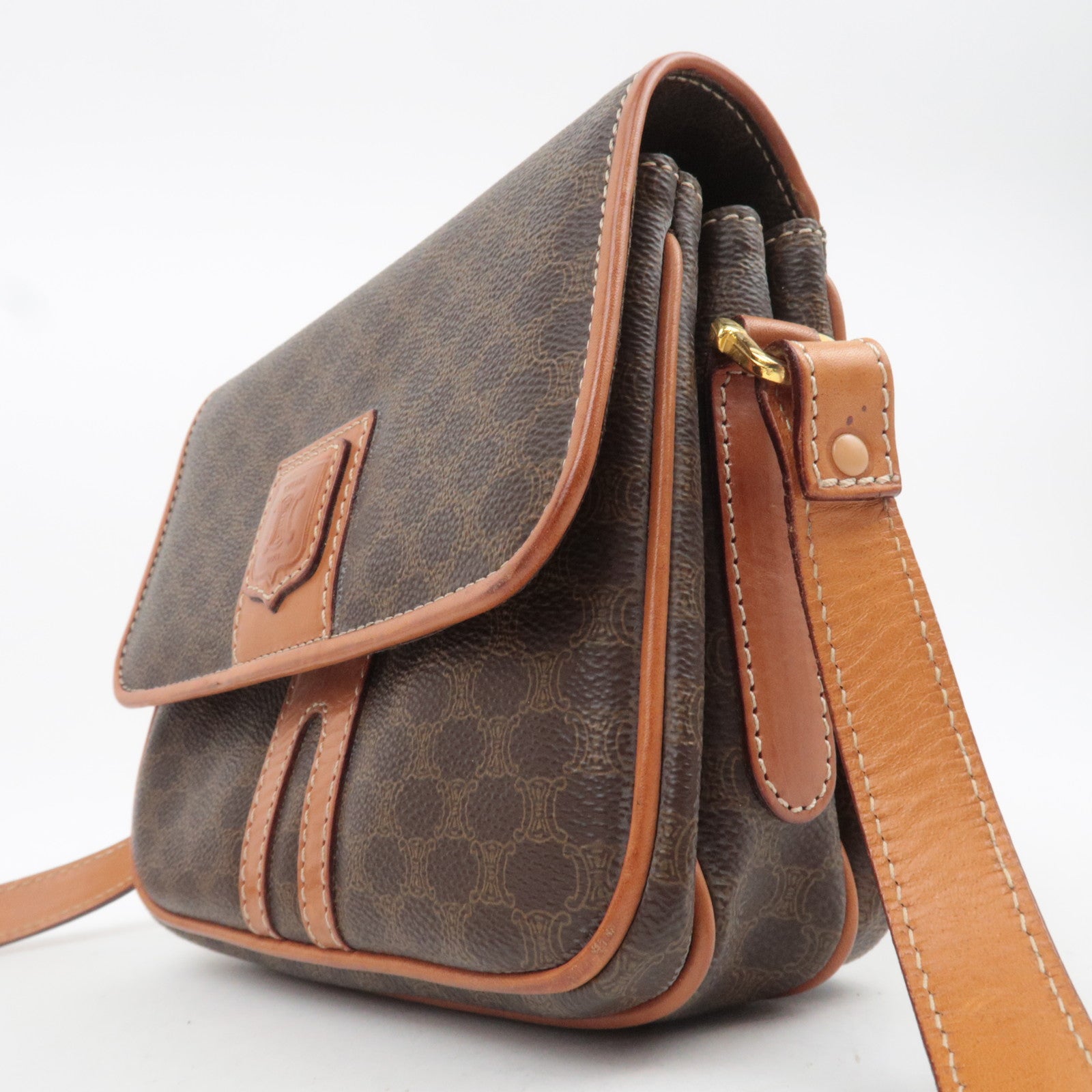 CELINE Macadam PVC Leather Shoulder Bag Brown