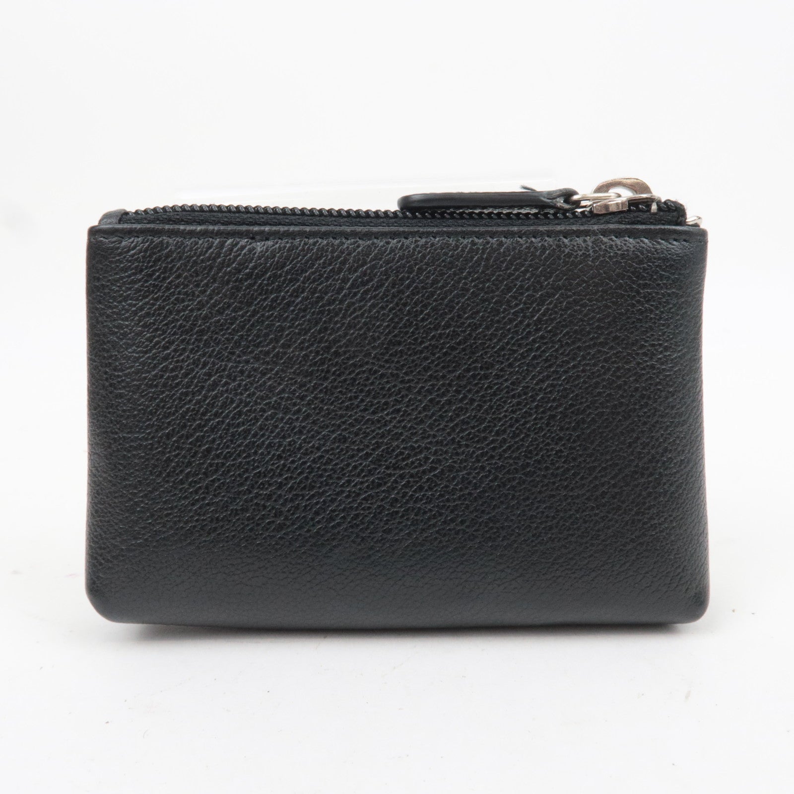 CHANEL Camellia Leather Coin Case Black Silver HDW