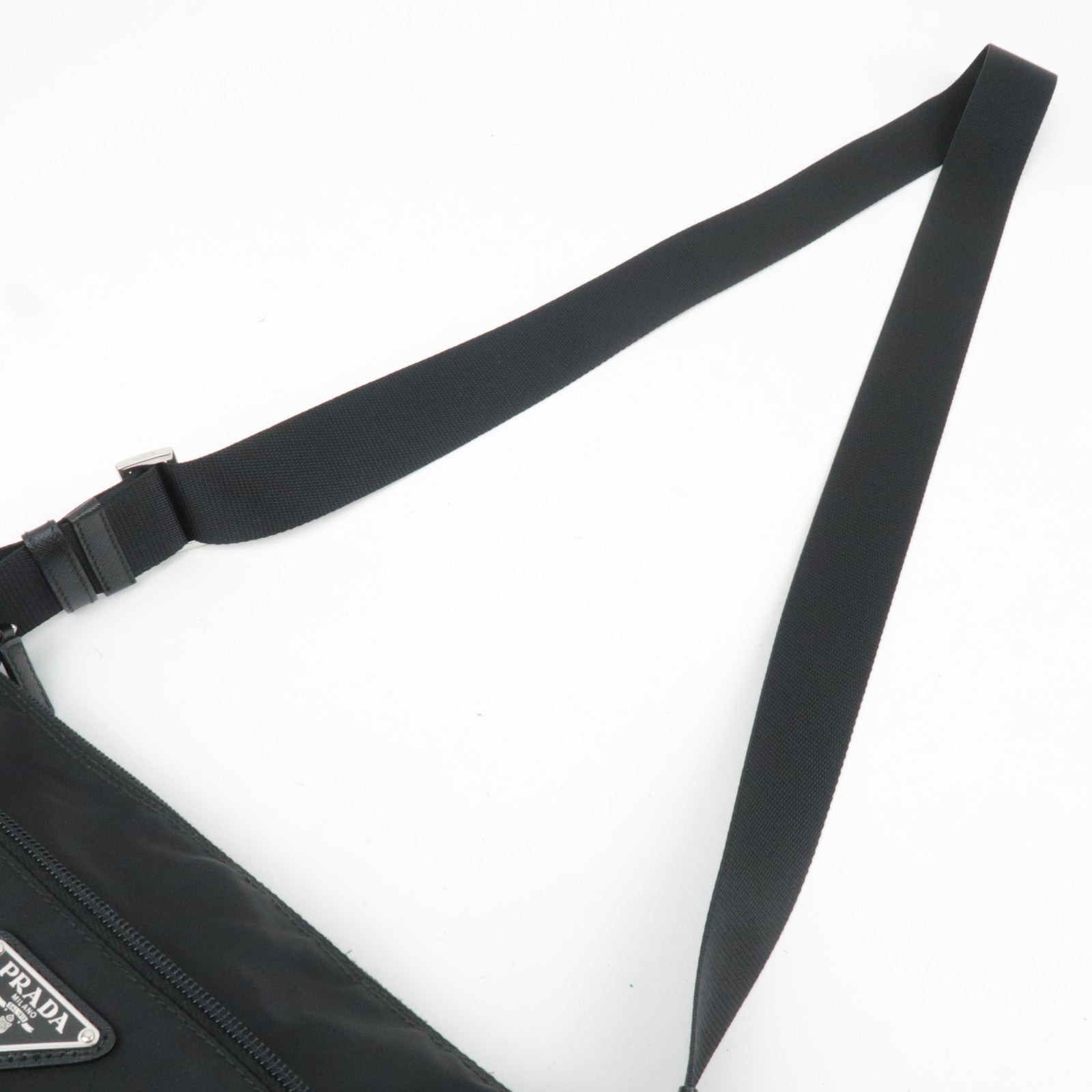 PRADA Logo Nylon Leather Shoulder Bag Black