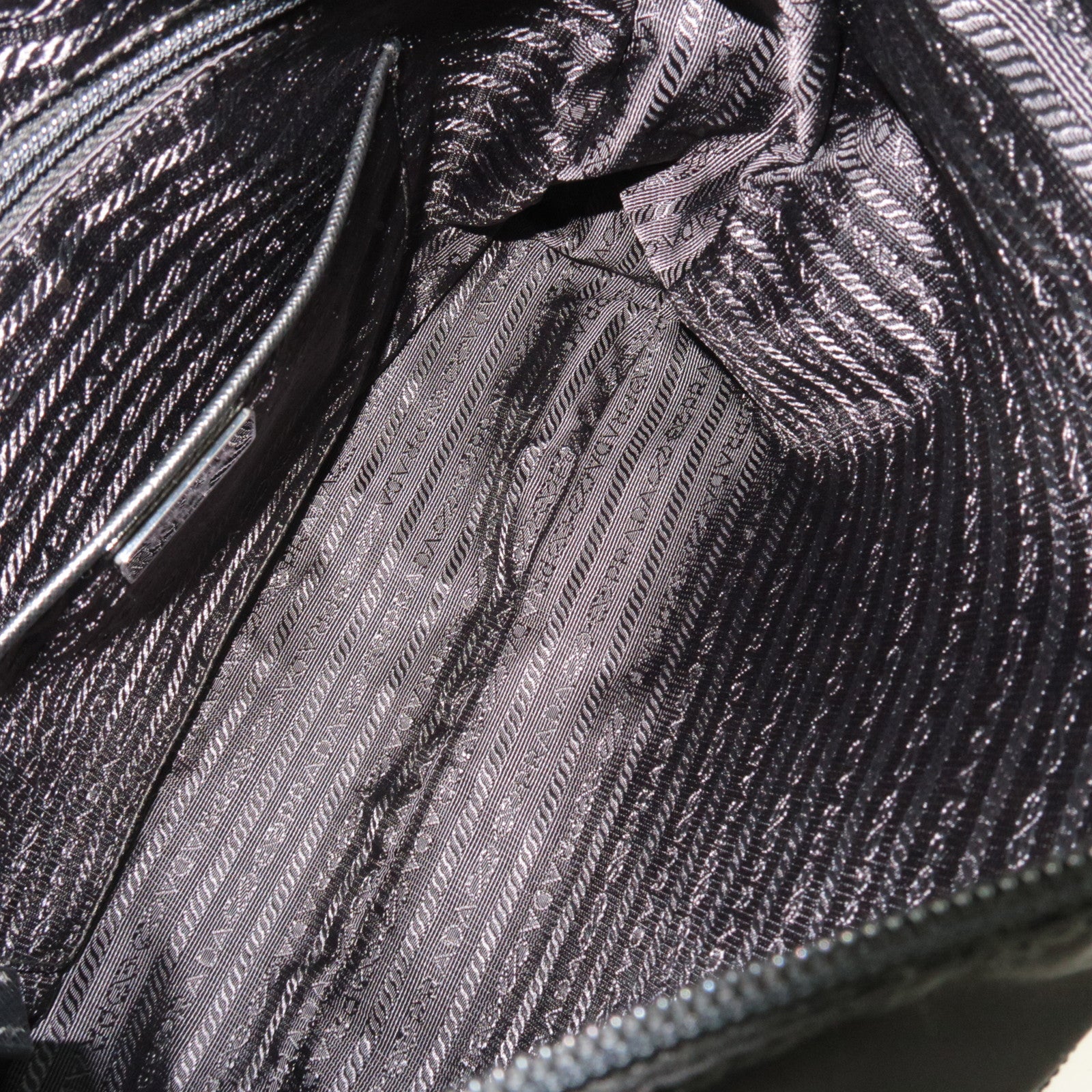 PRADA Logo Nylon Leather Shoulder Bag Black