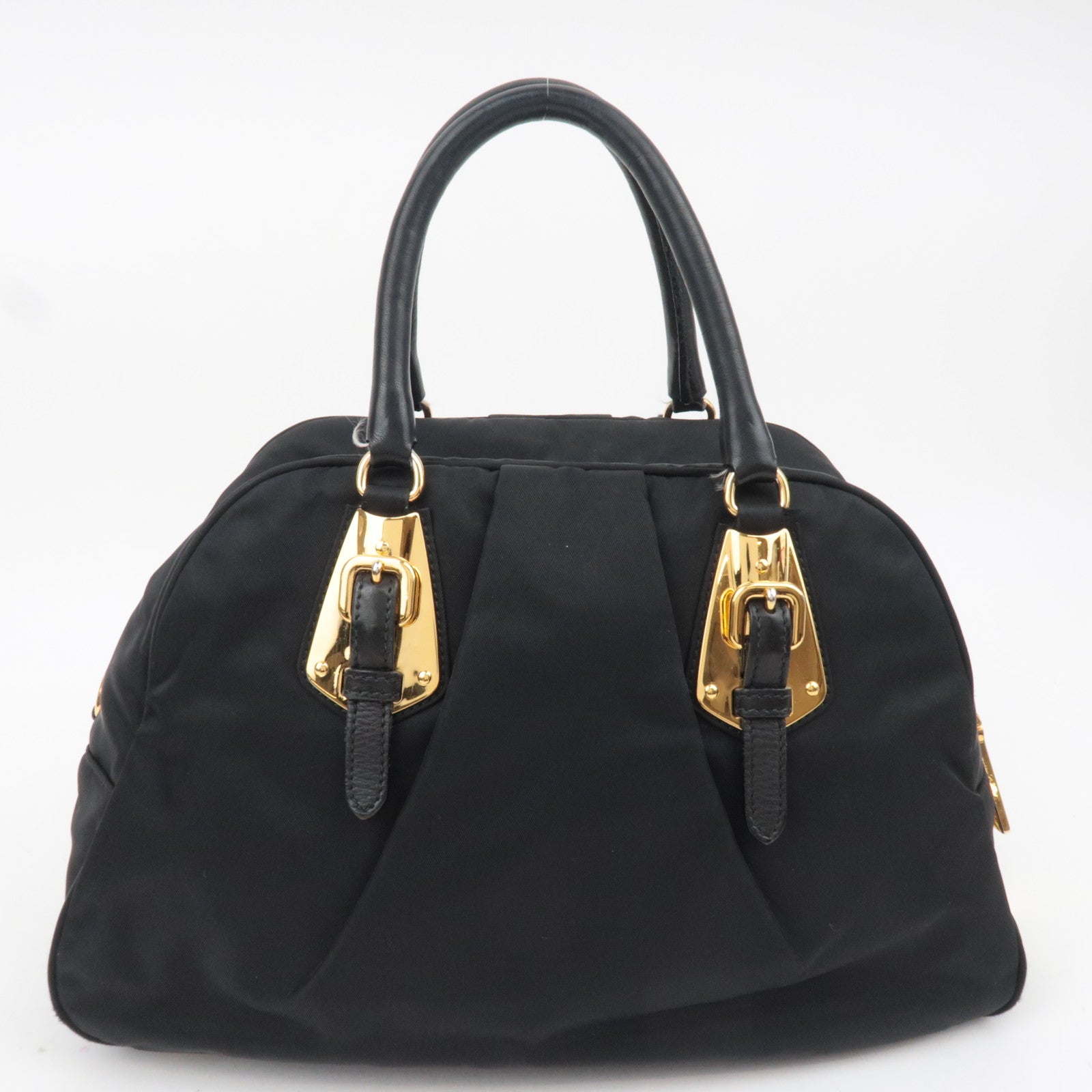 PRADA Nylon Leather Handbag Black