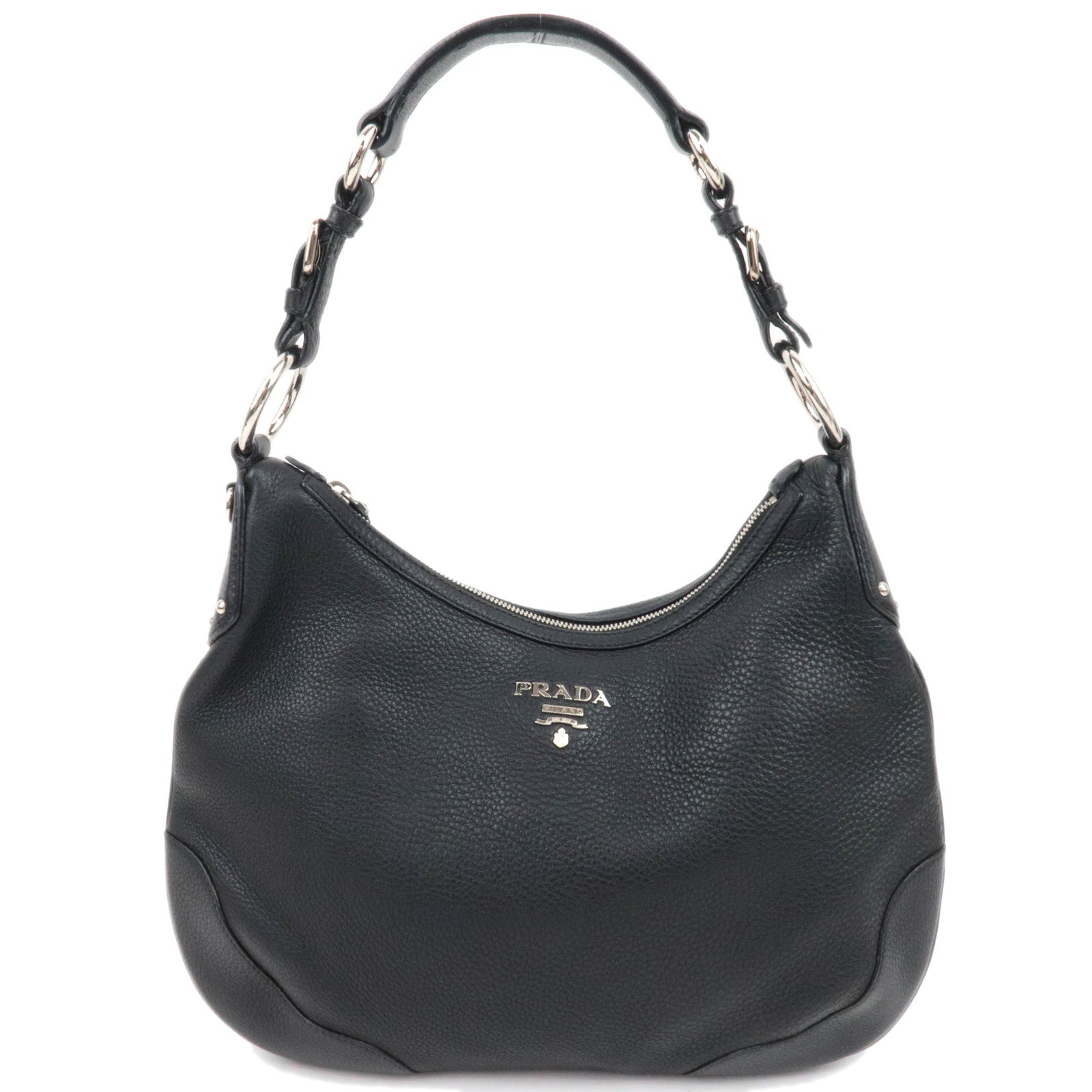 PRADA Leather One Shoulder Bag Black88778
