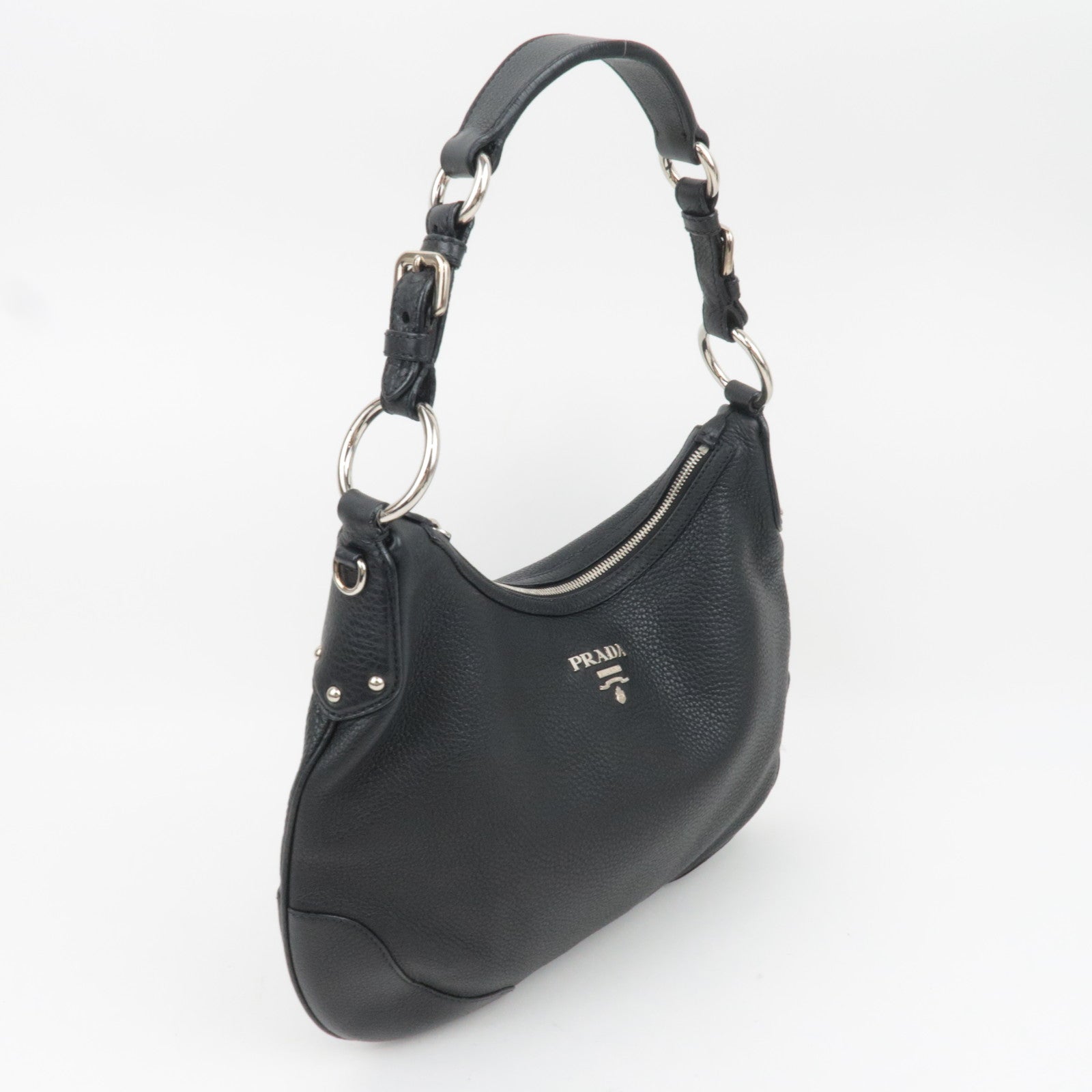 PRADA Leather One Shoulder Bag Black