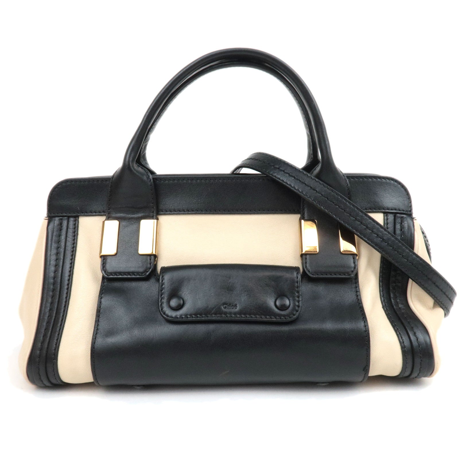 Chloe Alice 2Way Leather Handbag Beige Black88782