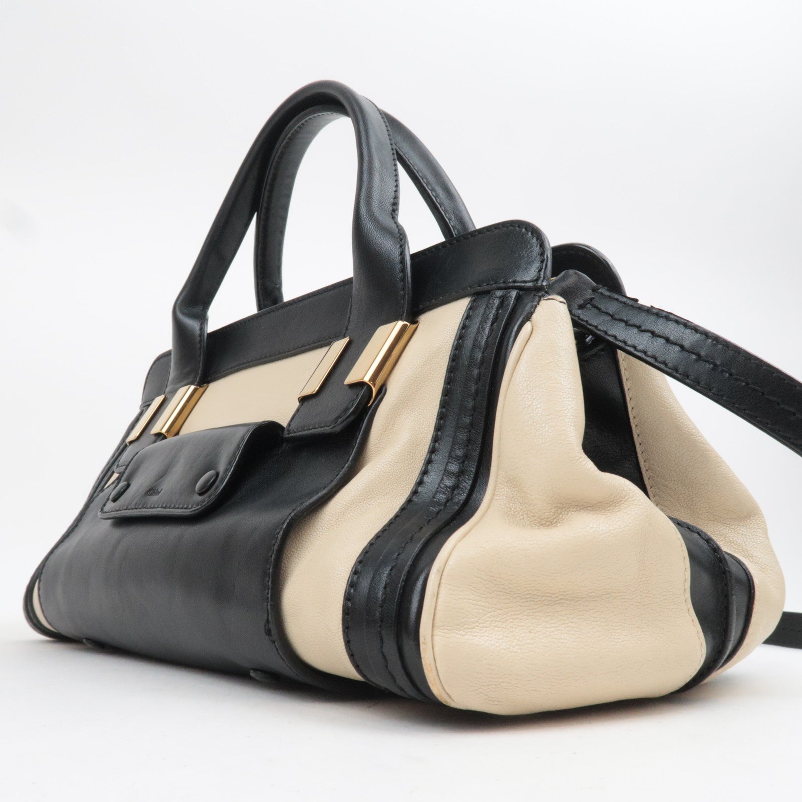 Chloe Alice 2Way Leather Handbag Beige Black