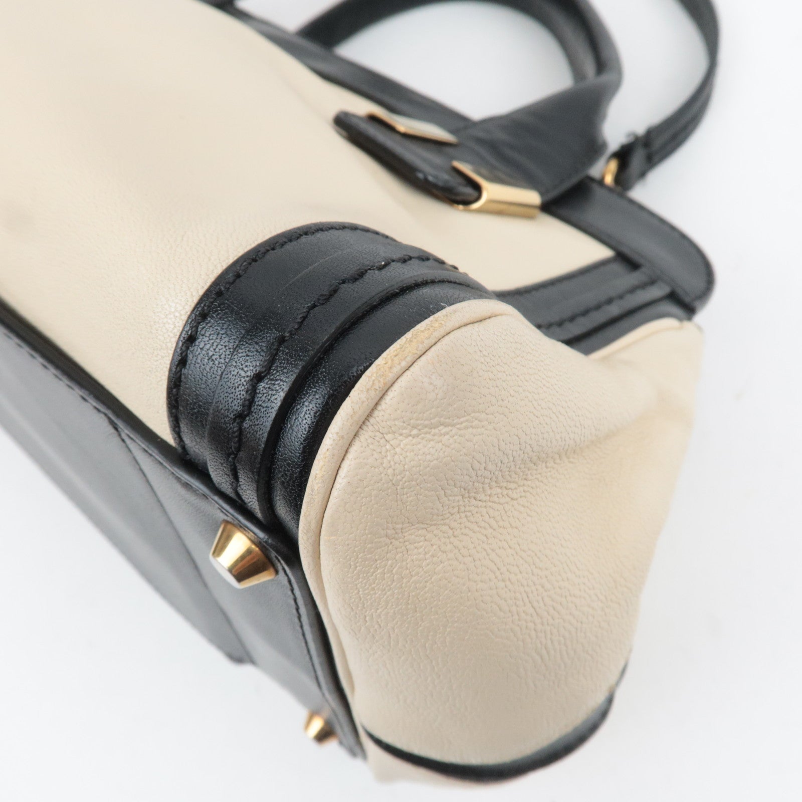 Chloe Alice 2Way Leather Handbag Beige Black