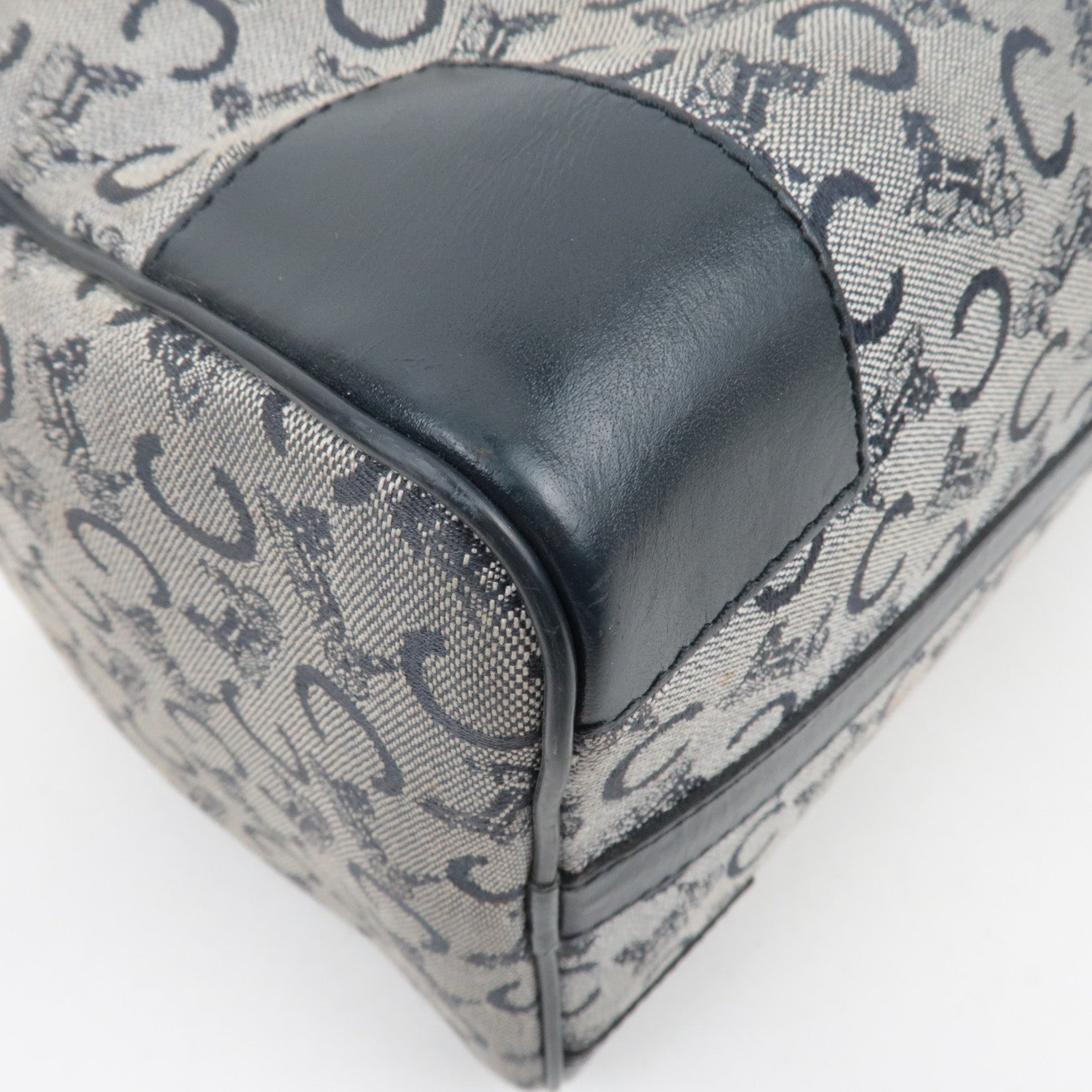 CELINE C Macadam Canvas Leather Boston Bag Navy