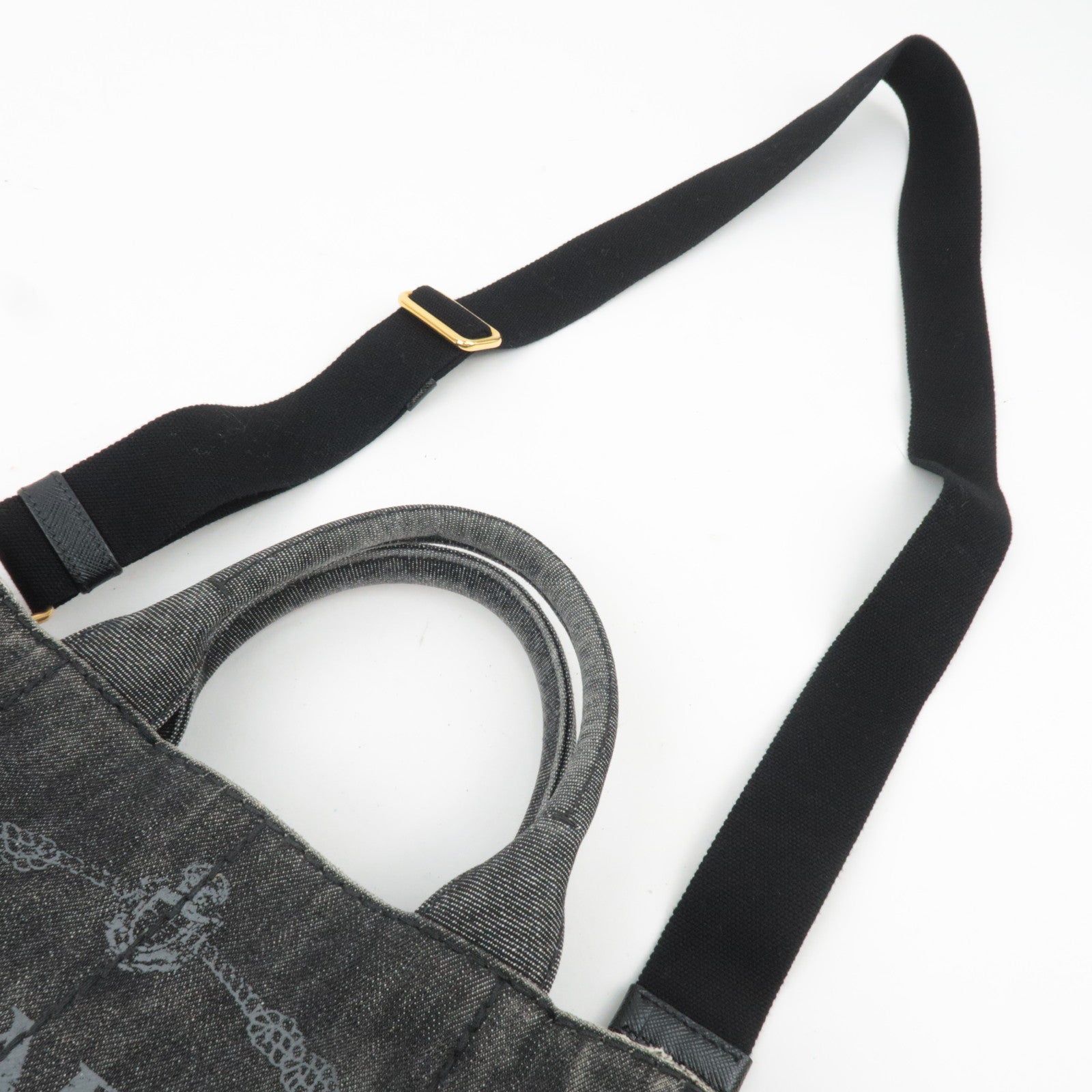 PRADA Canapa Mini 2Way Denim Tote Bag Black 1BG439