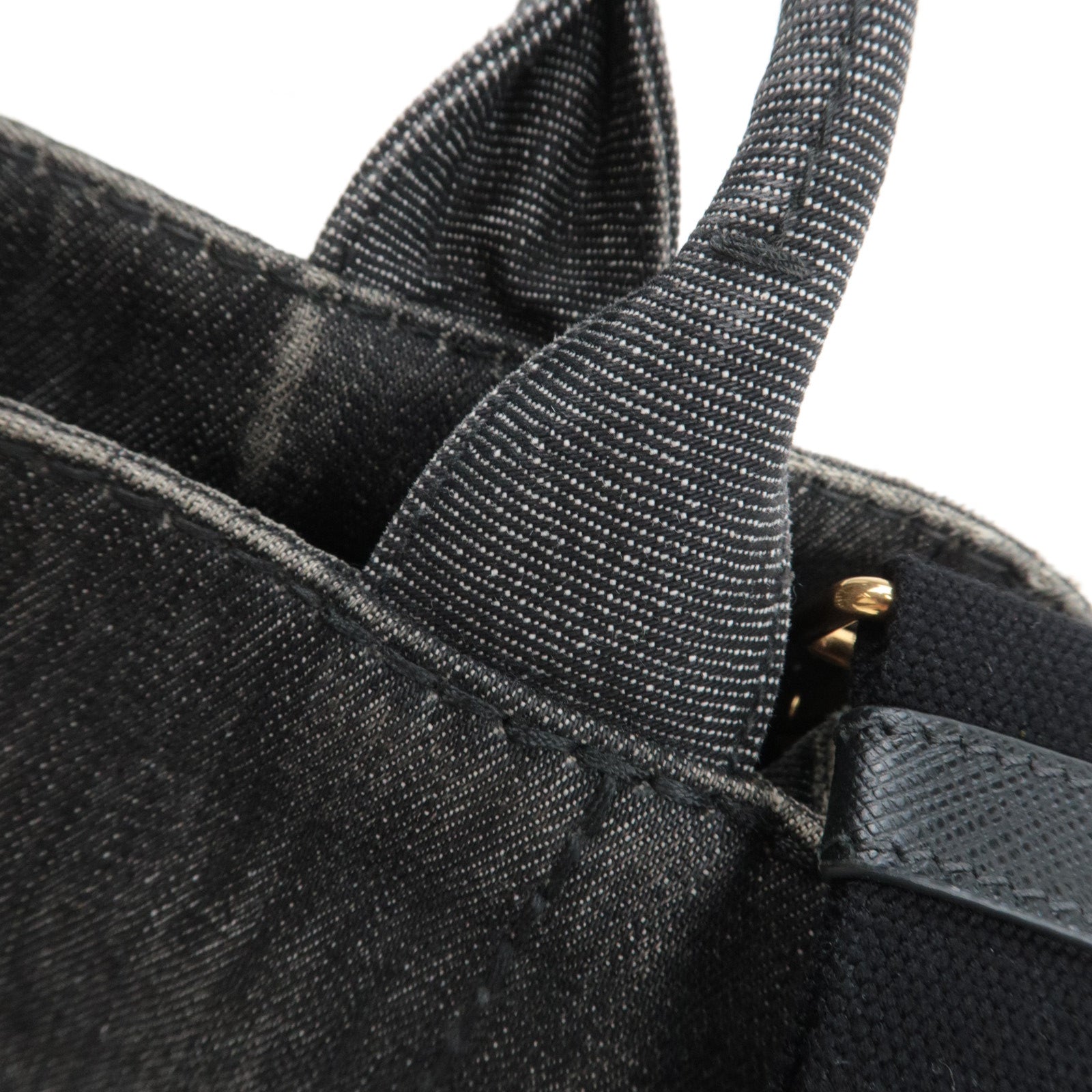 PRADA Canapa Mini 2Way Denim Tote Bag Black 1BG439