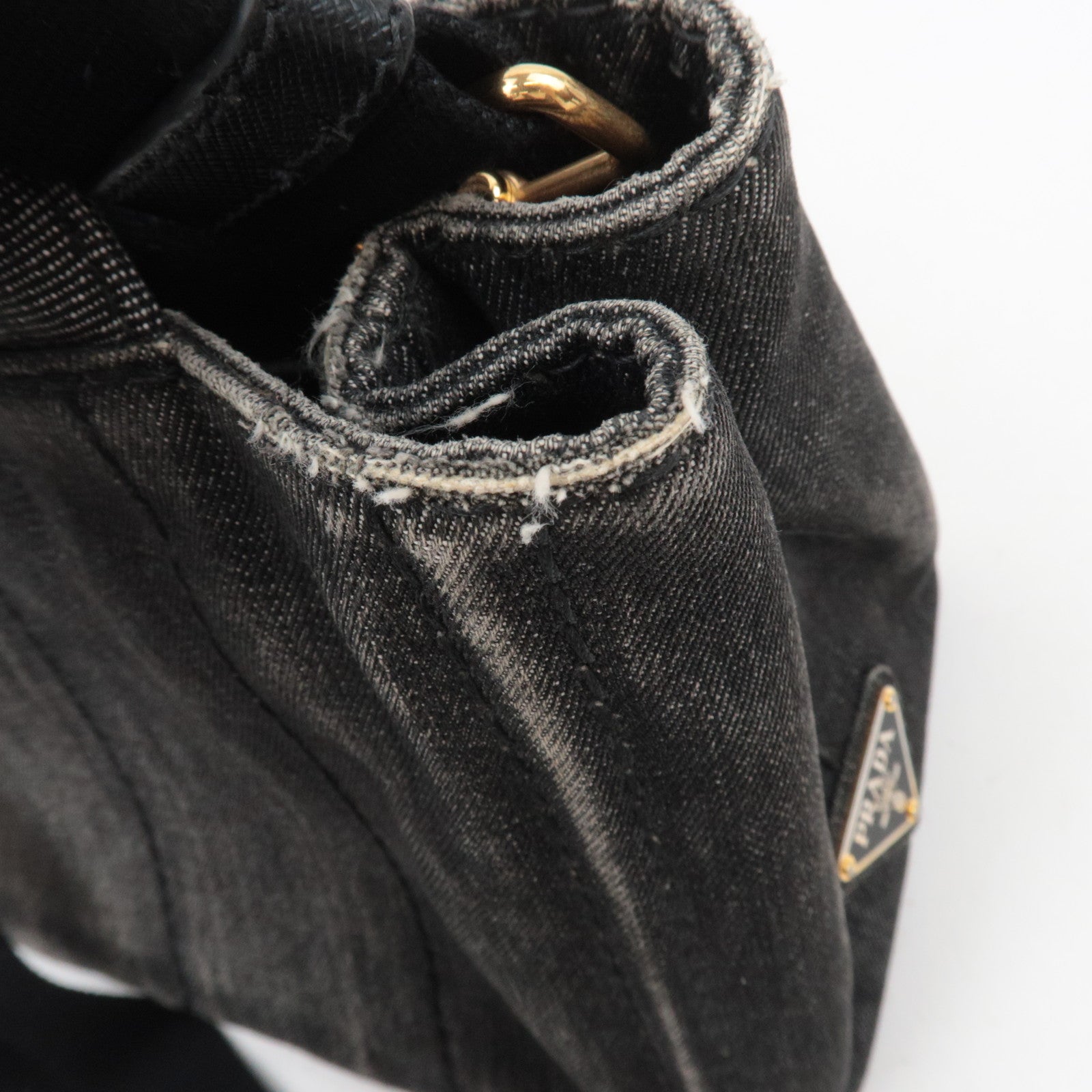 PRADA Canapa Mini 2Way Denim Tote Bag Black 1BG439