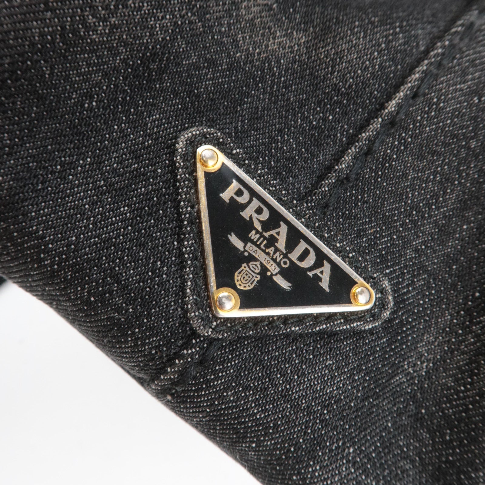 PRADA Canapa Mini 2Way Denim Tote Bag Black 1BG439