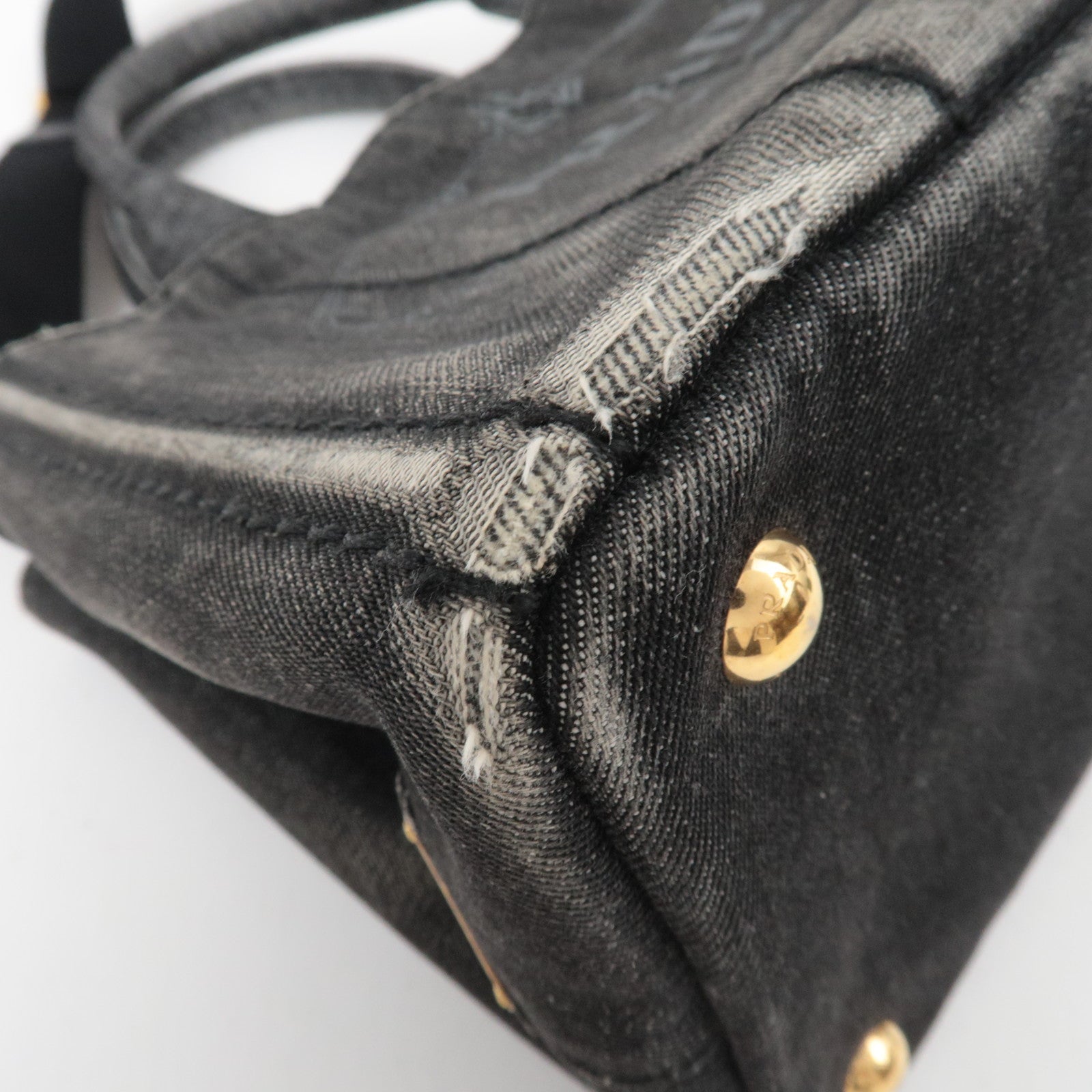 PRADA Canapa Mini 2Way Denim Tote Bag Black 1BG439