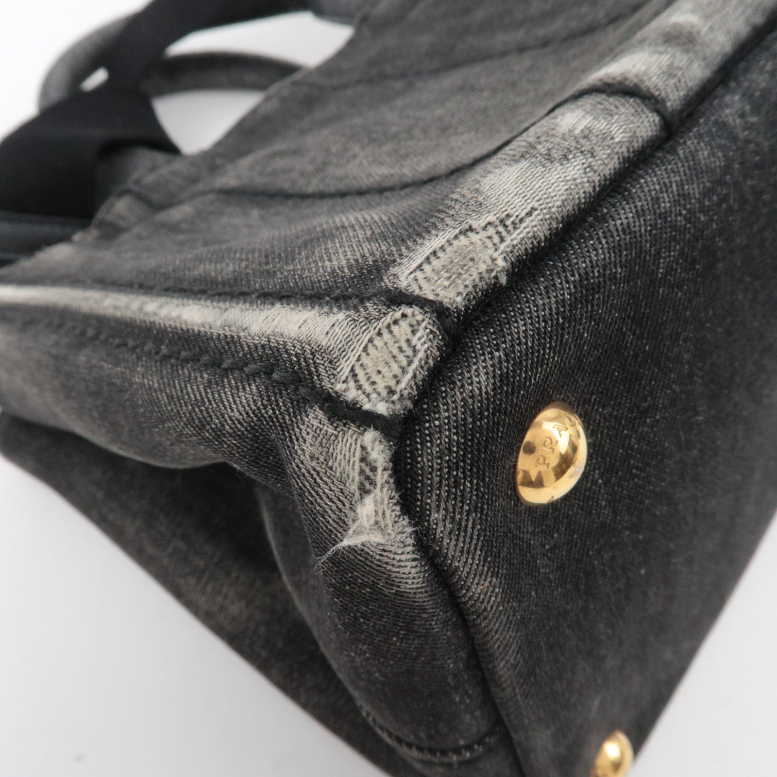 PRADA Canapa Mini 2Way Denim Tote Bag Black 1BG439