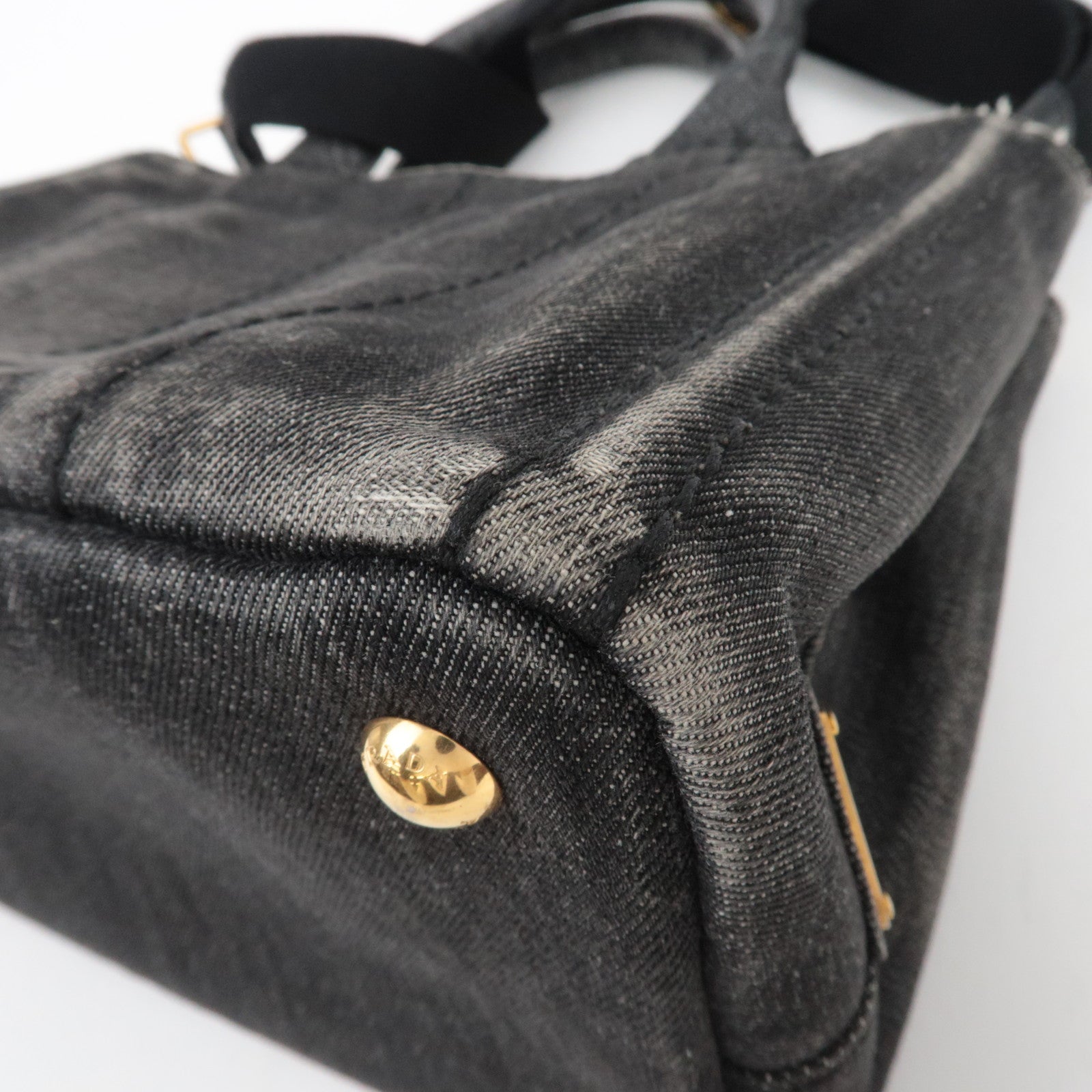 PRADA Canapa Mini 2Way Denim Tote Bag Black 1BG439