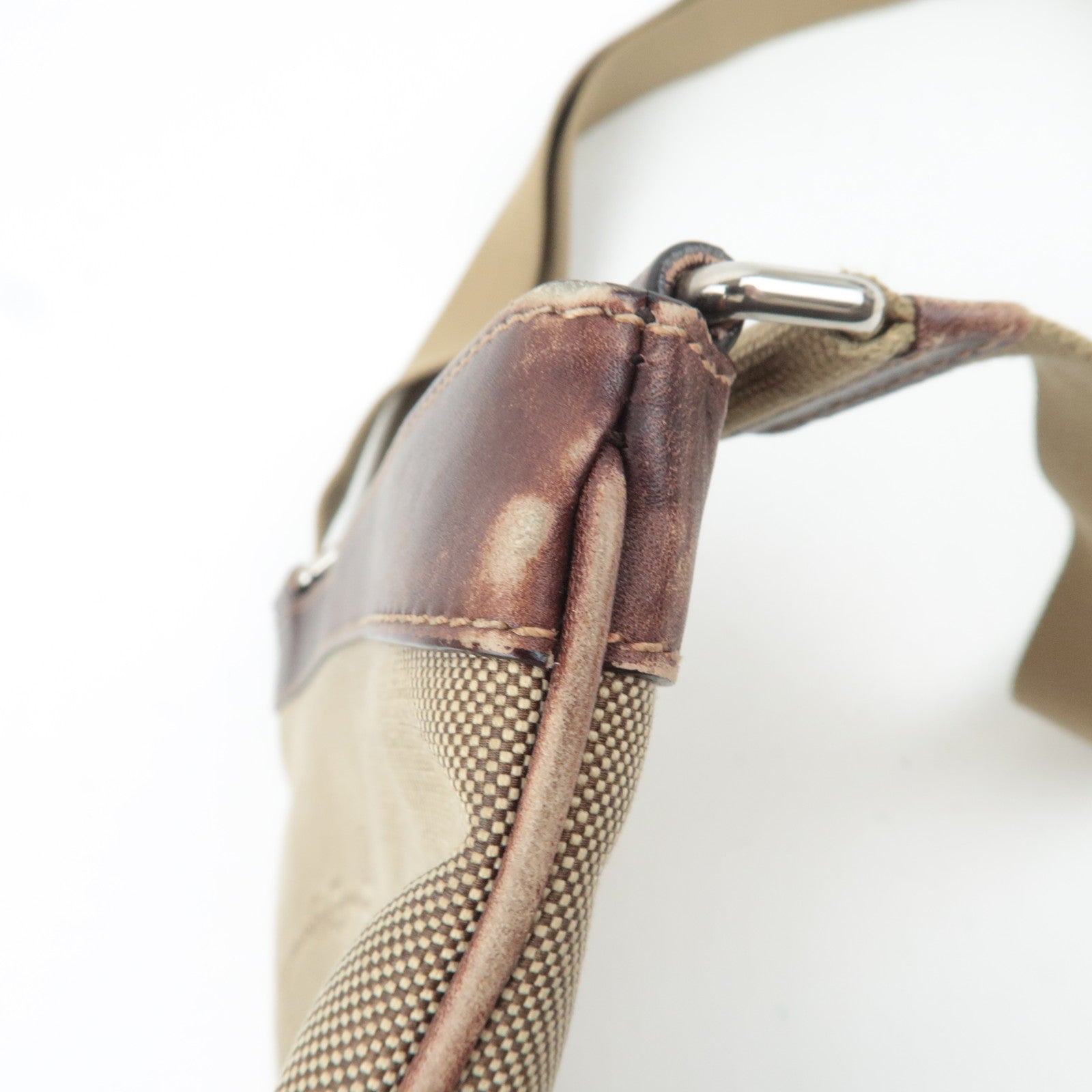 PRADA Logo Jacquard Leather Shoulder Bag Brown