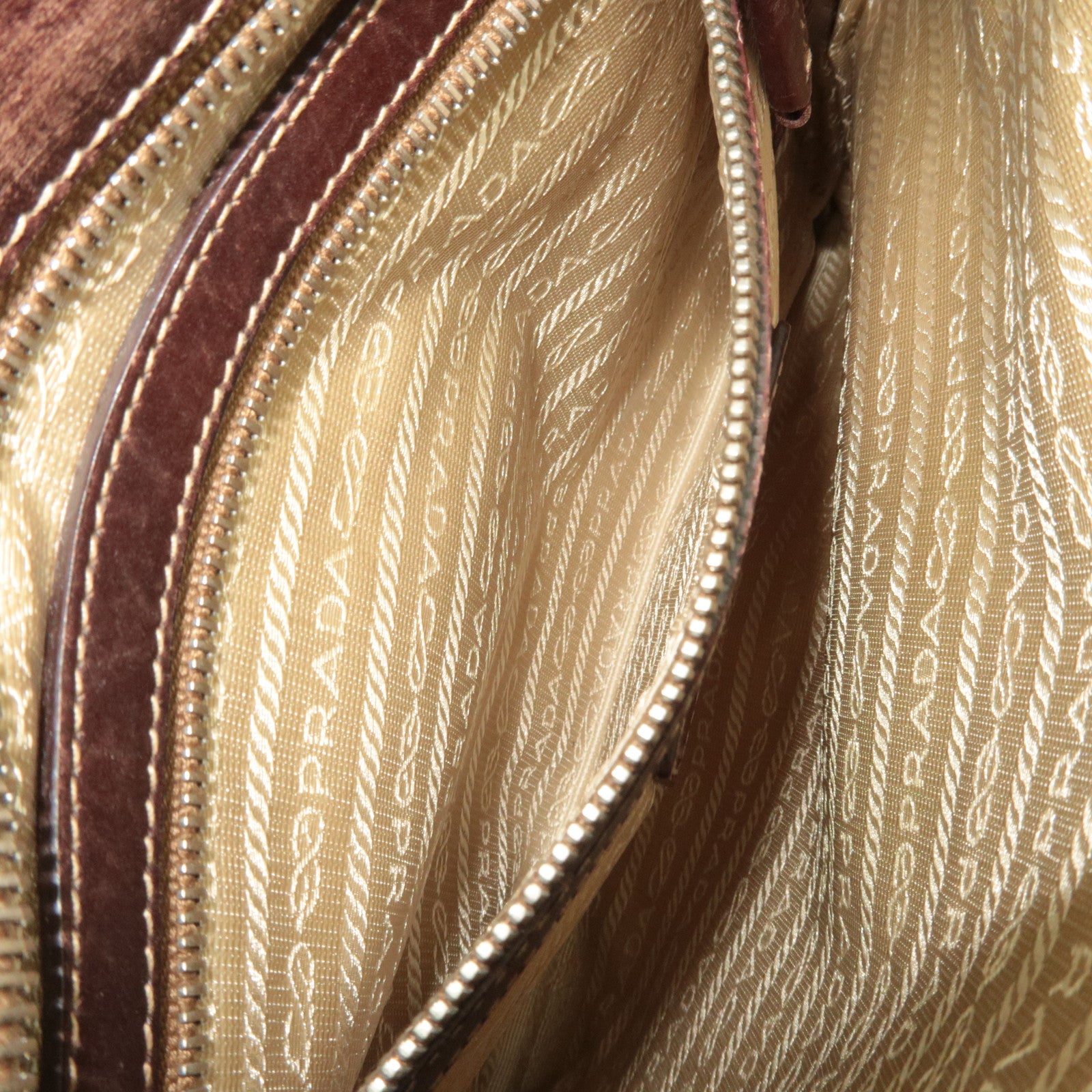 PRADA Logo Jacquard Leather Shoulder Bag Brown