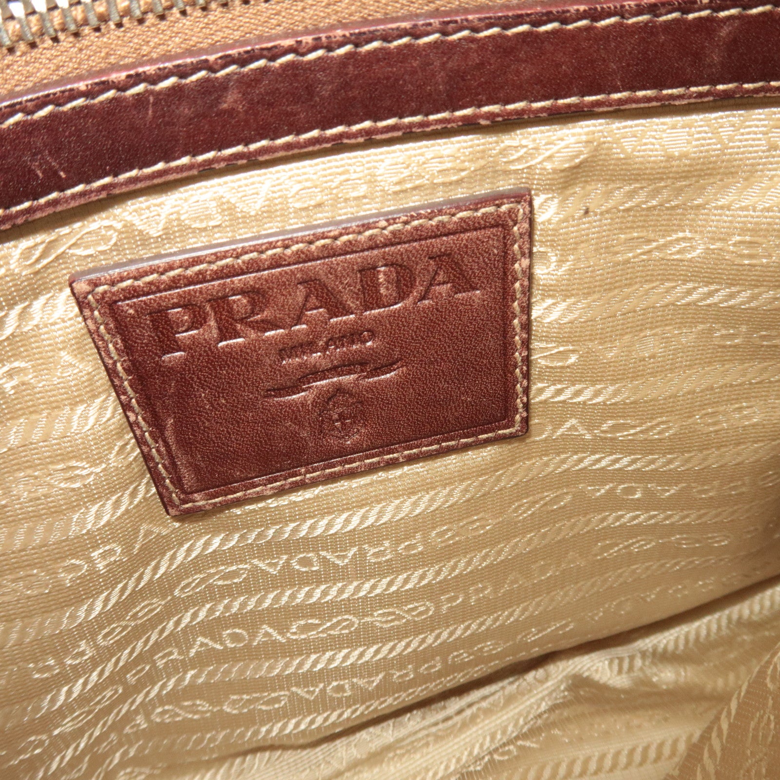 PRADA Logo Jacquard Leather Shoulder Bag Brown